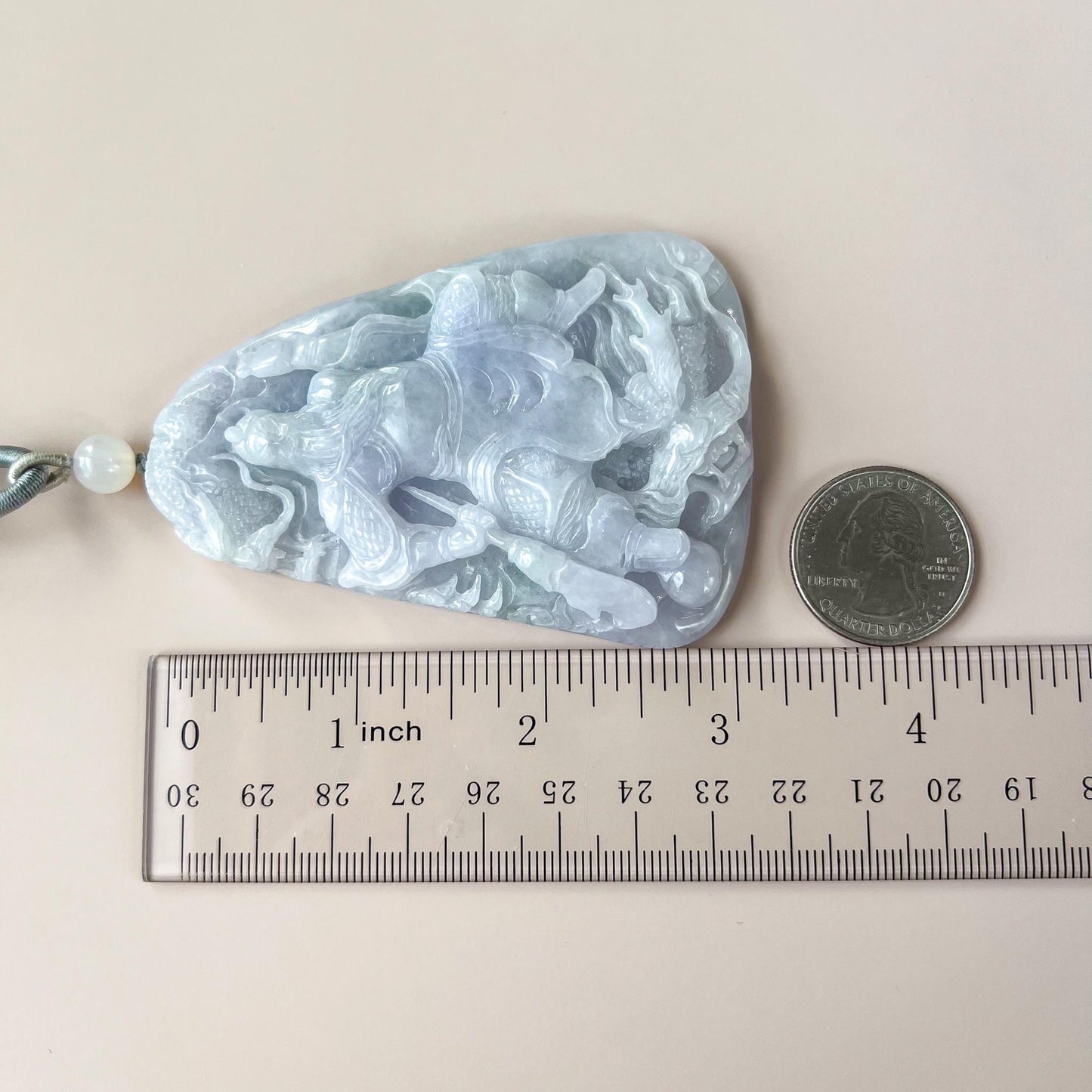 Very Large Guan Gong God of War and Dragon Pendant, Lavender Purple Jadeite Jade Hand Carved Pendant, 关公, BH-0824-1757714198