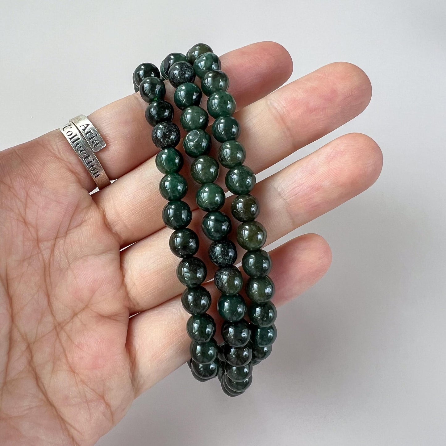 6.7 mm 108 Dark Green Jadeite Jade Mala Beads Bracelet Necklace, YJ-0913-0064604