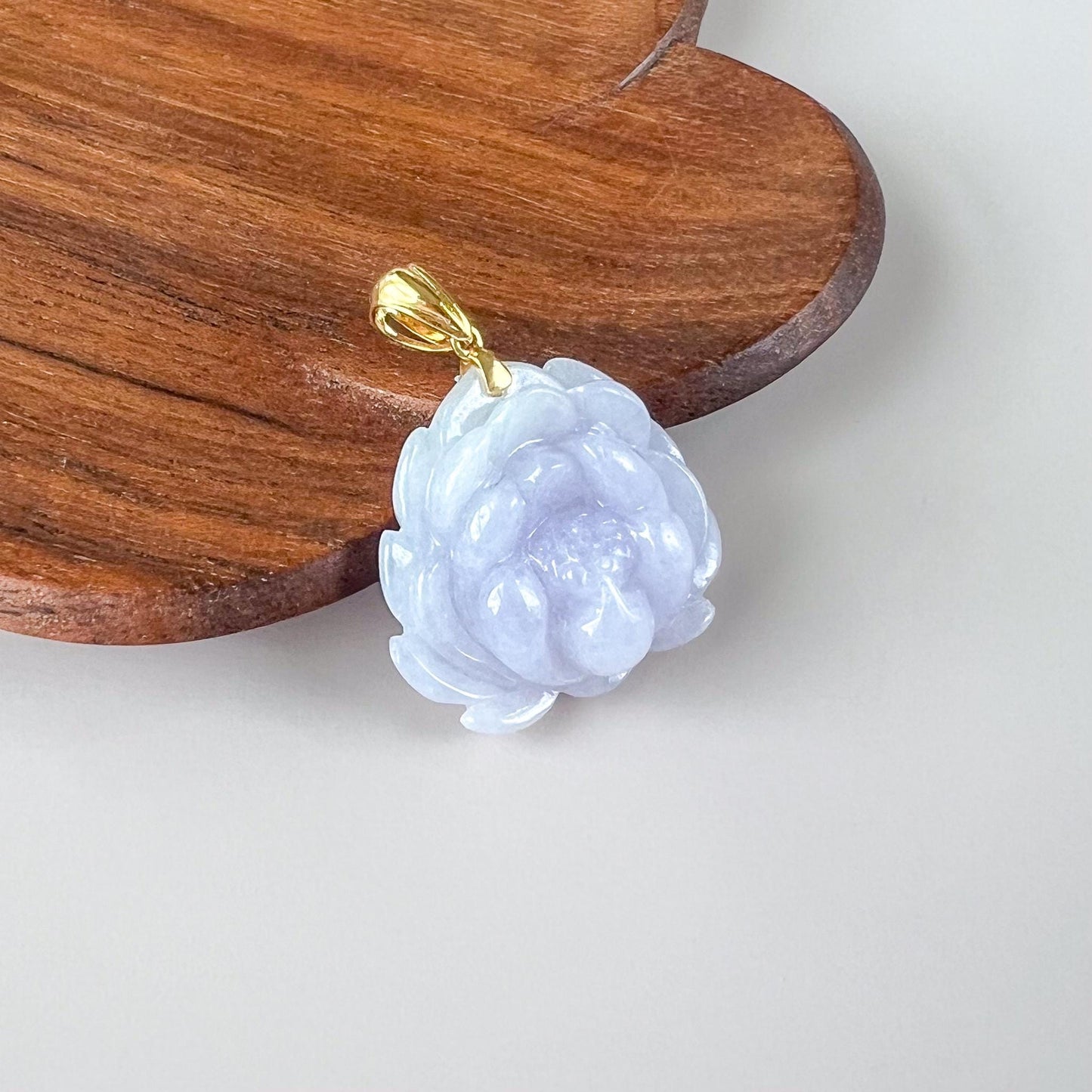 Lavender Jade Lotus with 18K Solid Gold, Lavender Purple Jadeite Jade Pendant, LSG-0824-1757804396