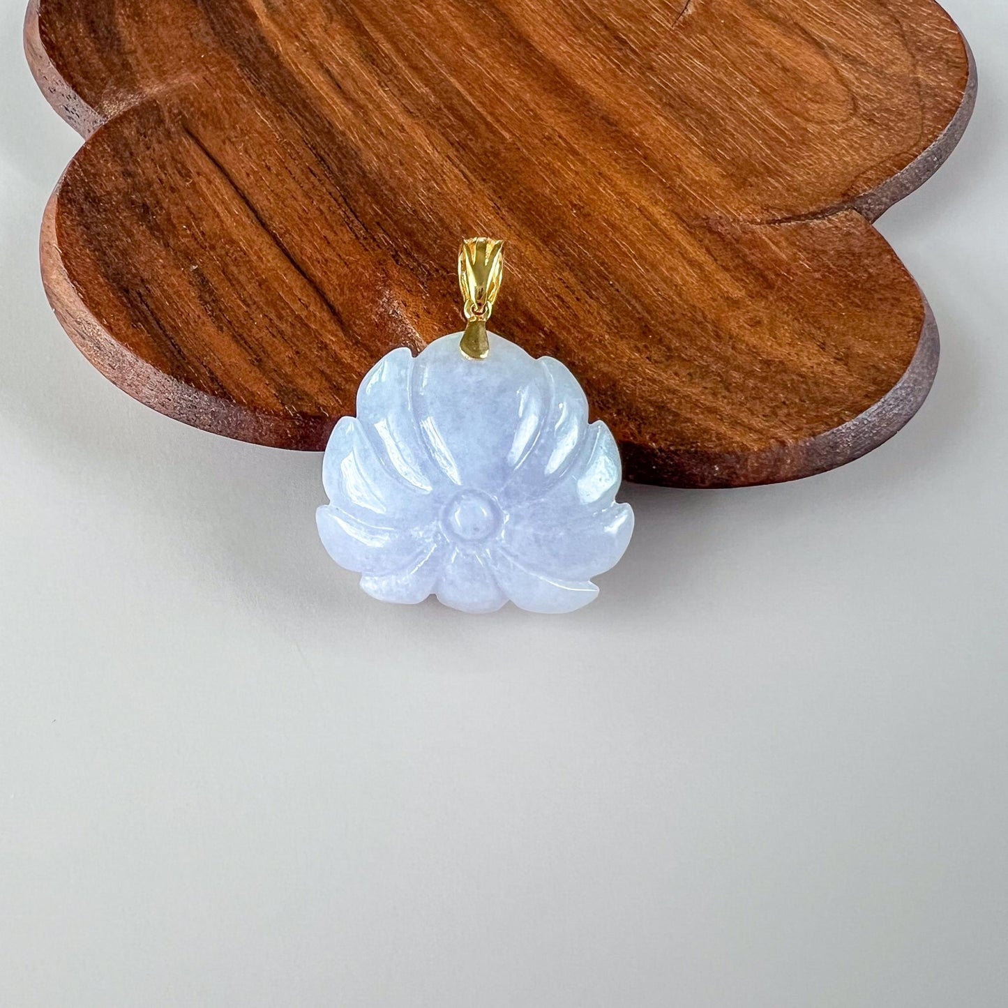 Lavender Jade Lotus with 18K Solid Gold, Lavender Purple Jadeite Jade Pendant, LSG-0824-1757804396