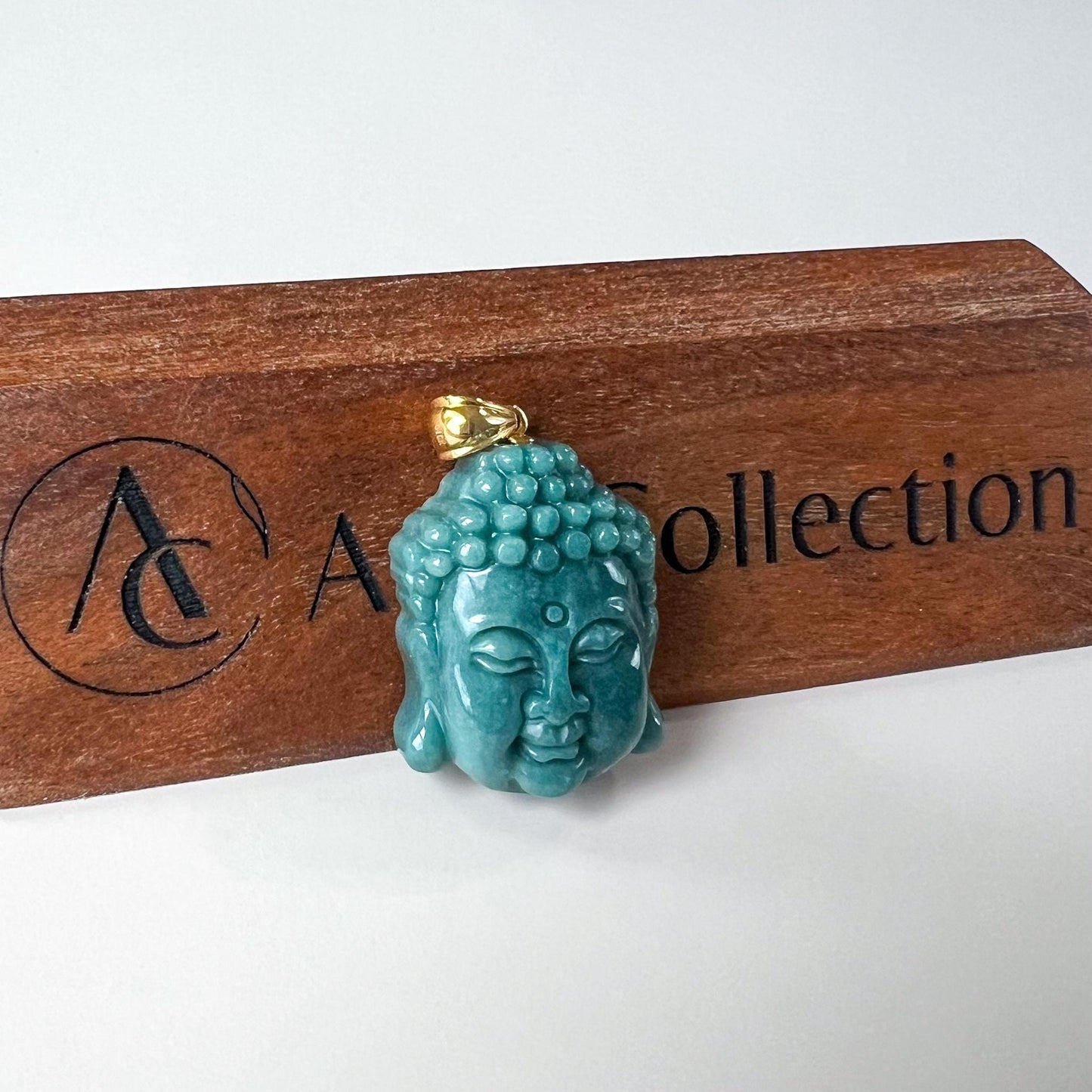 Jadeite Jade Buddha Head 18K Solid Gold Bail Pendant, Amida, Amitabha Buddha, 阿弥陀佛, Jade Carved Pendant, LAN-0424-1757816097