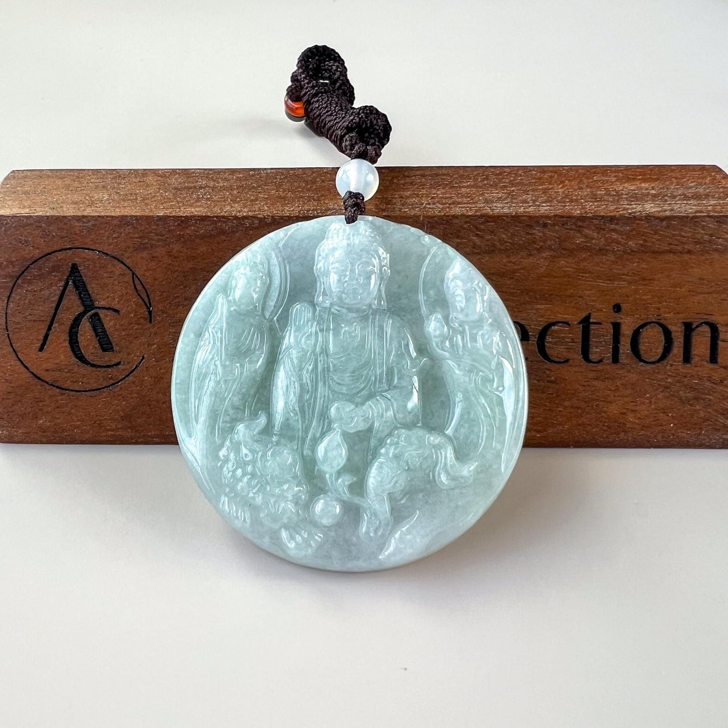 Three Buddha Jade Pendant, Amitabha, Guan Yin, Mahasthamaprapta, Da Shi Zhi, Avalokitesvara, Jadeite Jade Pendant, YJ-0522-0427813