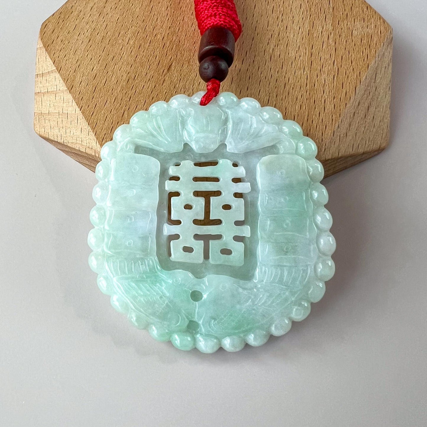 Double Happiness Fortune Jade Pendant, 双喜 Jadeite Jade Wedding Marriage Gift Happiness Carved Necklace, XY-0622-1757881523