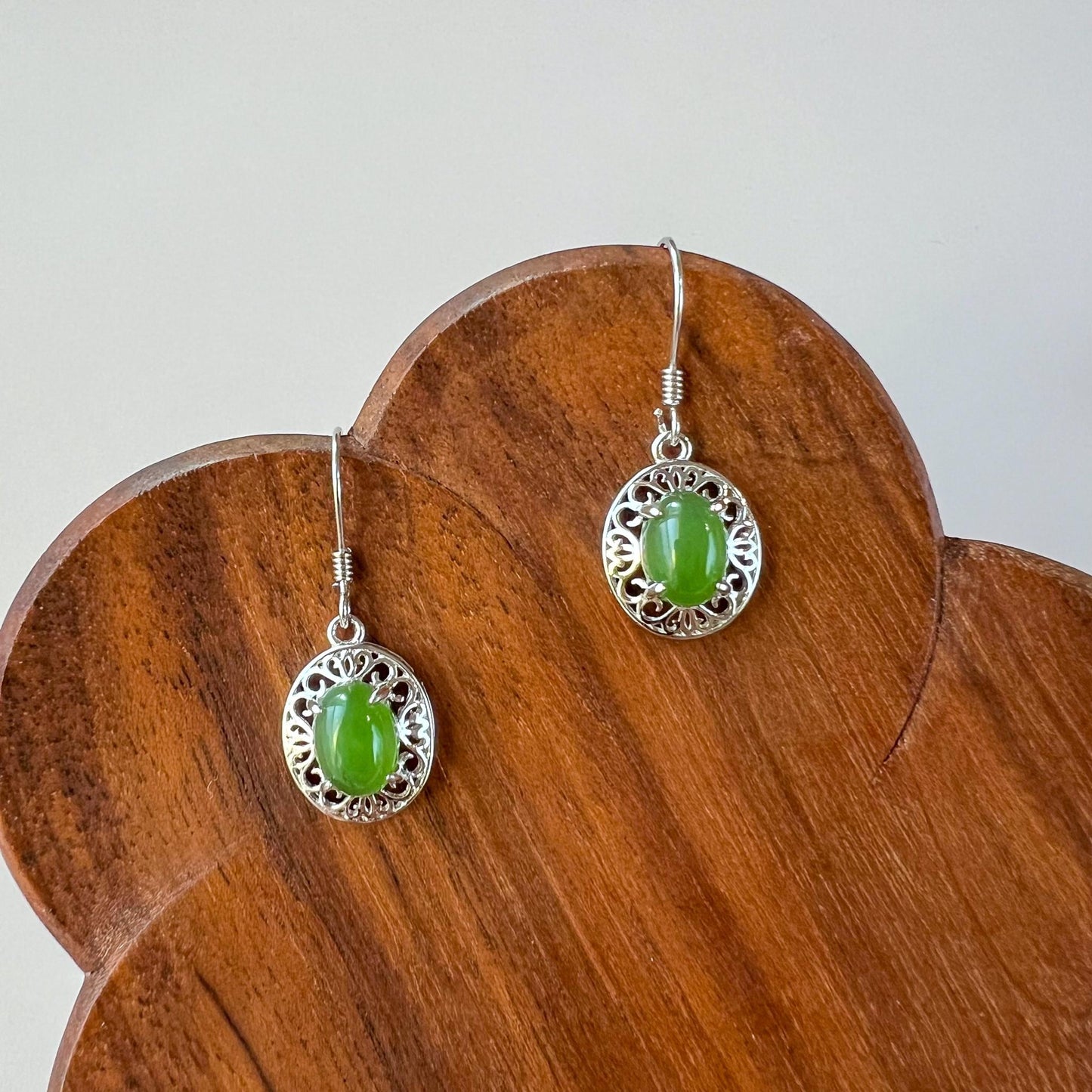 Jade Heirloom Earrings, Green Nephrite Jade Sterling Silver Earrings, JSY-0424-12057