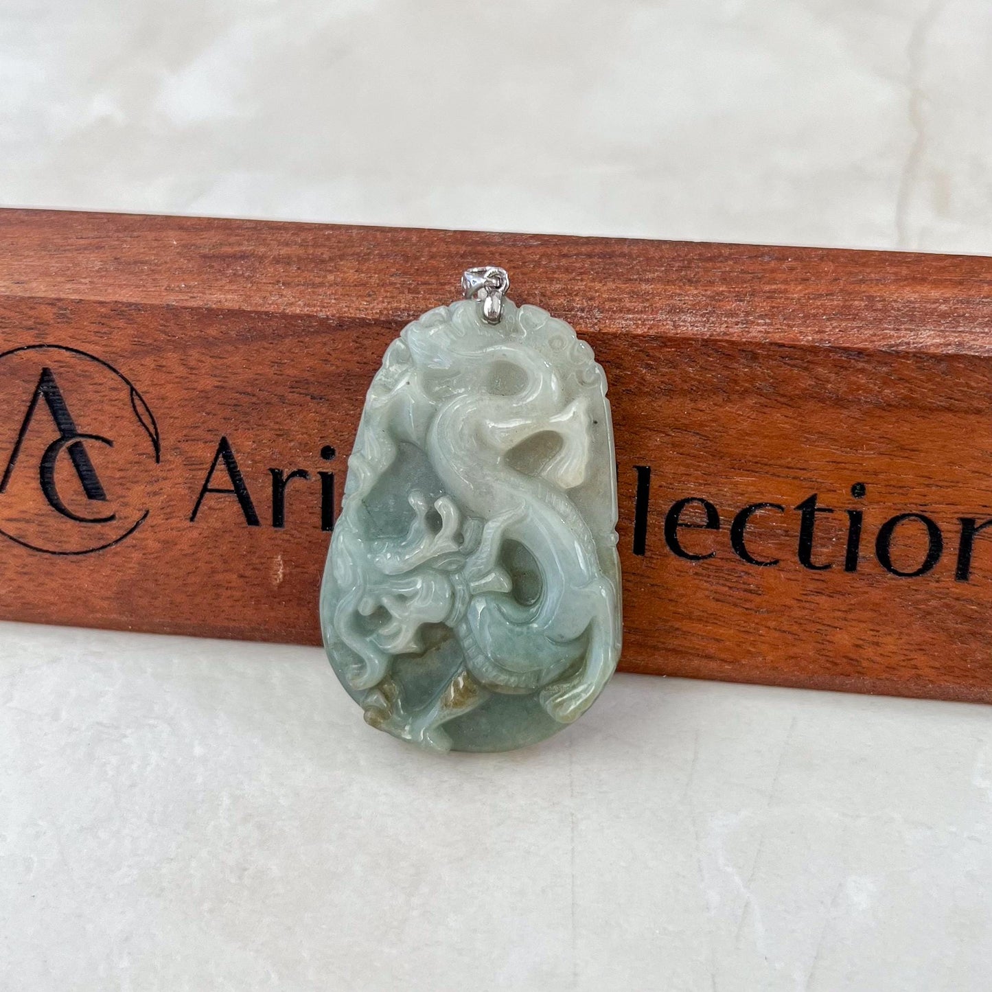 Dragon Zodiac Jade Pendant with Sterling Silver Bail, Jadeite Jade Dragon Chinese Zodiac Pendant, NVN-0424-1757019051