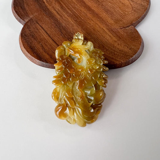 Flames of Renewal Jade Phoenix Pendant with 18K Gold, Red and Yellow Jadeite Jade Pendant, YGR-1224-1757132524