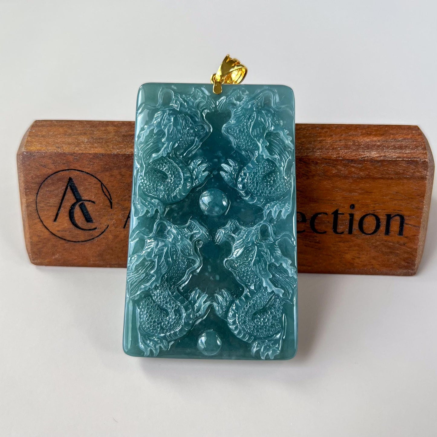 Imperial Nine Dragons Jade Pendant, Jadeite Jade with 18K Solid Gold Pendant, Dual Sided Carved Pendant, ZZY-0724-1757134507