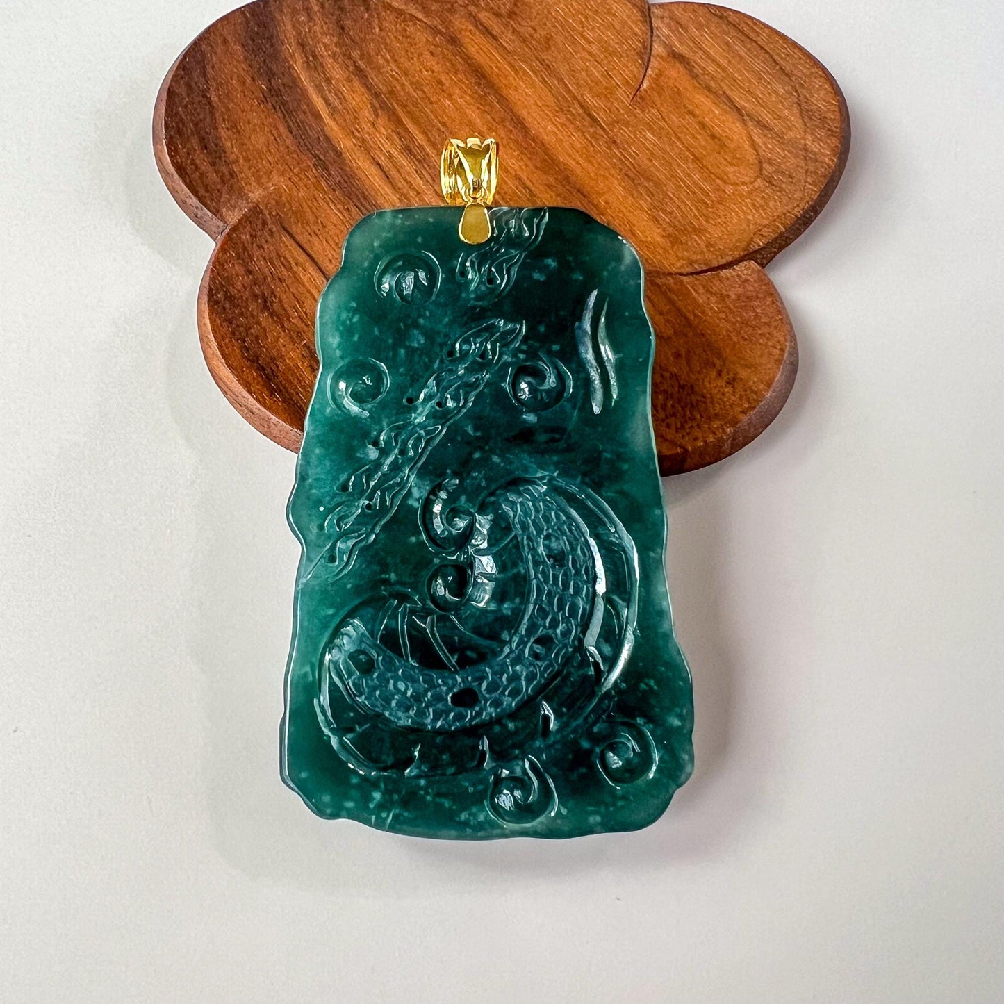Dragon Sovereign Jade Pendant, Jadeite Jade Dragon Hand Carved Pendant with 18K Gold, CXJ-0624-1757218676