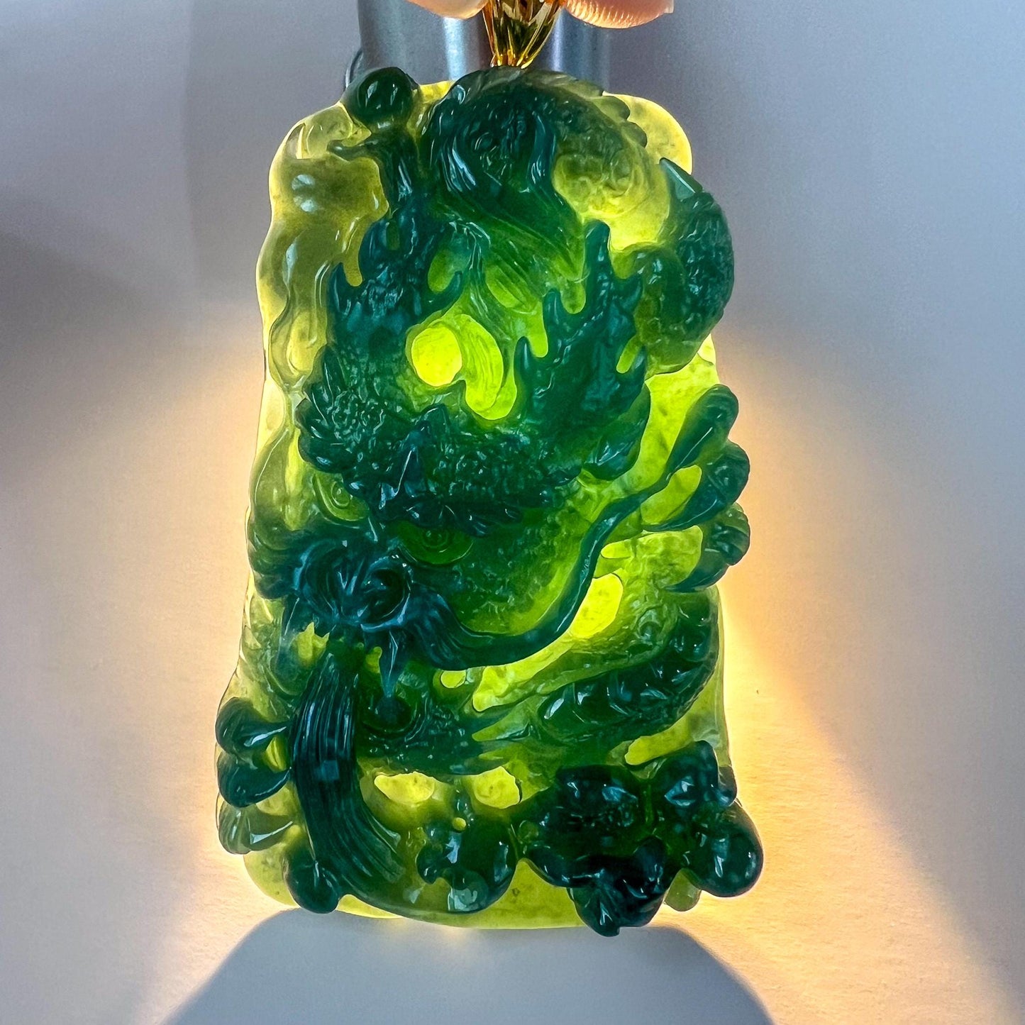 Dragon Sovereign Jade Pendant, Jadeite Jade Dragon Hand Carved Pendant with 18K Gold, CXJ-0624-1757218676