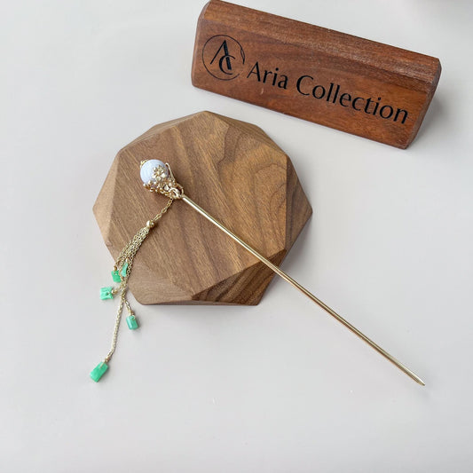 Jade Hairpin, Gold Plated, Green, Purple Jade, Grade A Jade hair pin, YJ-0921-006737