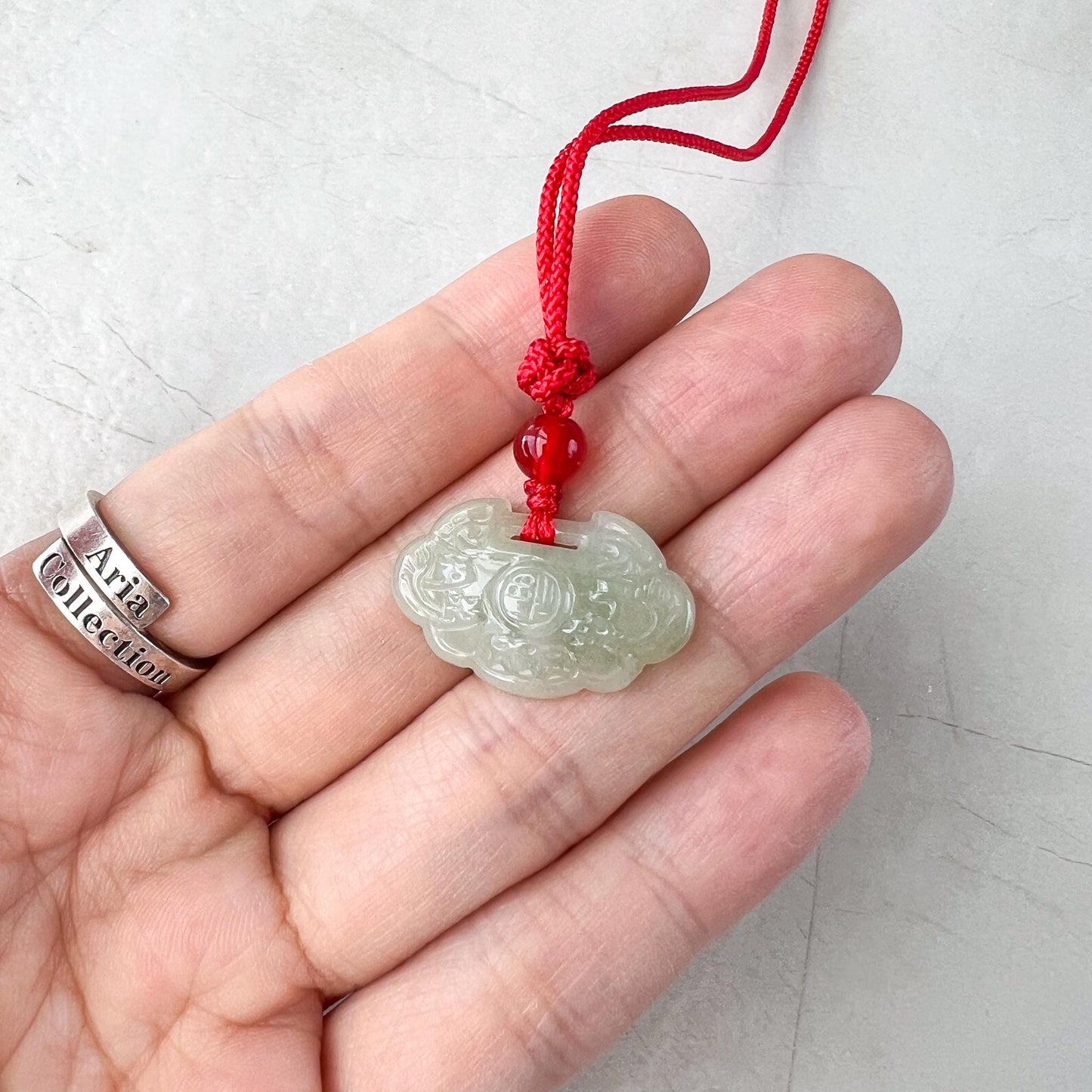 Mini Longevity Lock Pendant, 长命锁, Light Green Jadeite Jade Hand Carved, FSX-0822-185530