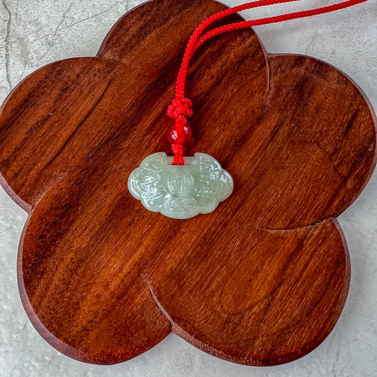 Mini Longevity Lock Pendant, 长命锁, Light Green Jadeite Jade Hand Carved, FSX-0822-185530