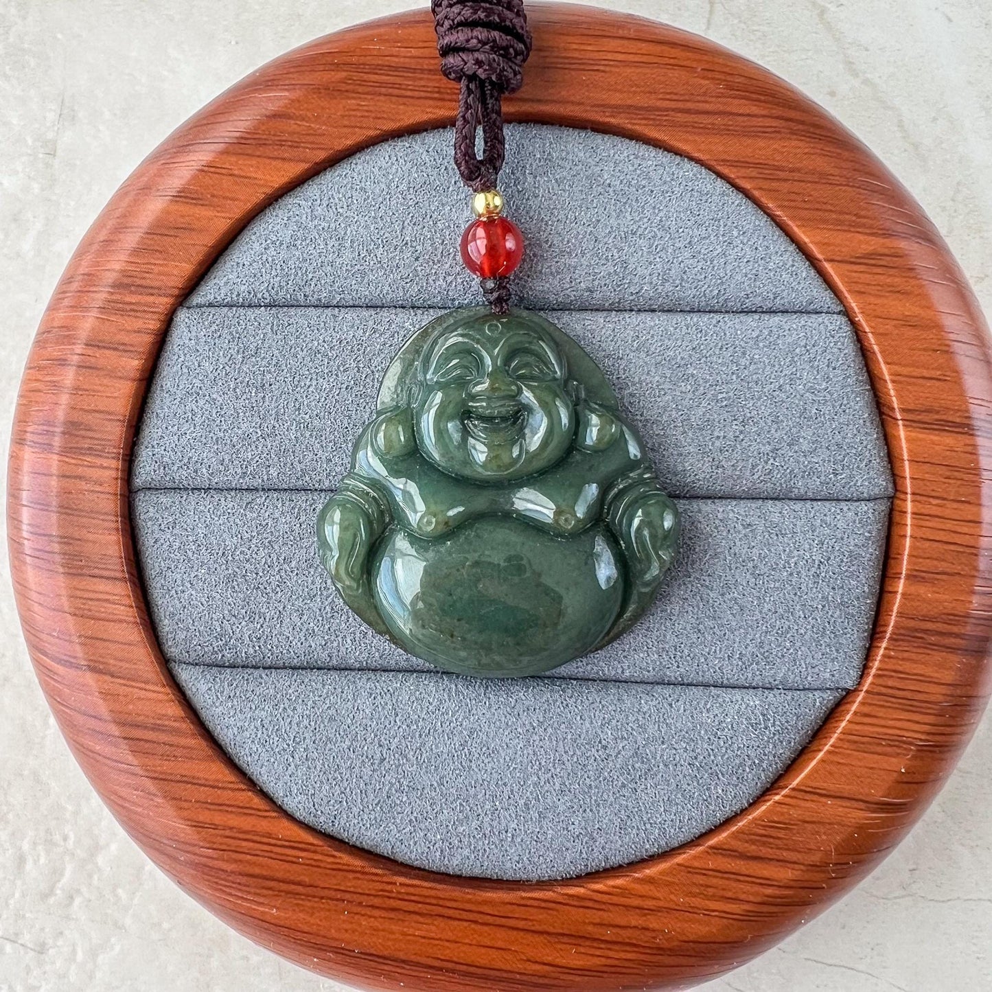 Happy Buddha Jade Pendant, Green Jadeite Jade Pendant, Carved Jadeite Pendant, XY-0622-0002675