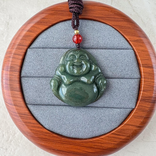 Happy Buddha Jade Pendant, Green Jadeite Jade Pendant, Carved Jadeite Pendant, XY-0622-0002675