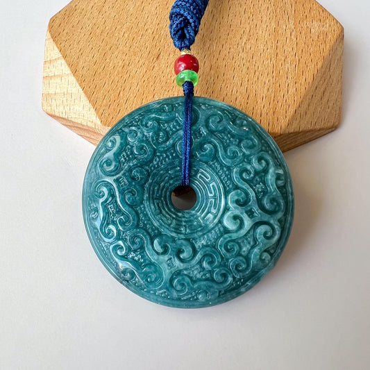 Antique Peace Circle Donut Jade Pendant, Large Blue Green Jadeite Jade Donut, Ping An Kou, 平安扣, XC-1224-1759082501