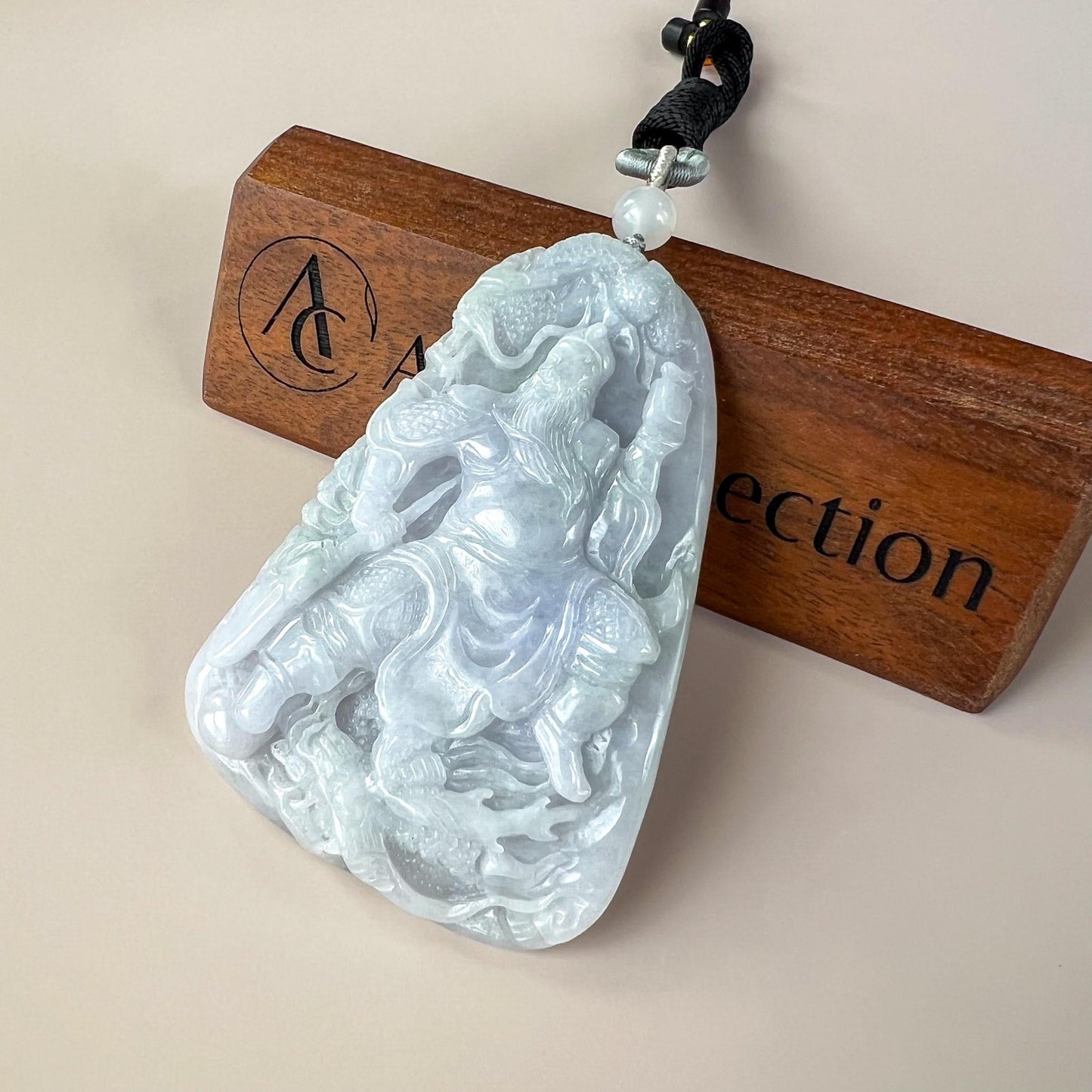 Very Large Guan Gong God of War and Dragon Pendant, Lavender Purple Jadeite Jade Hand Carved Pendant, 关公, BH-0824-1757714198