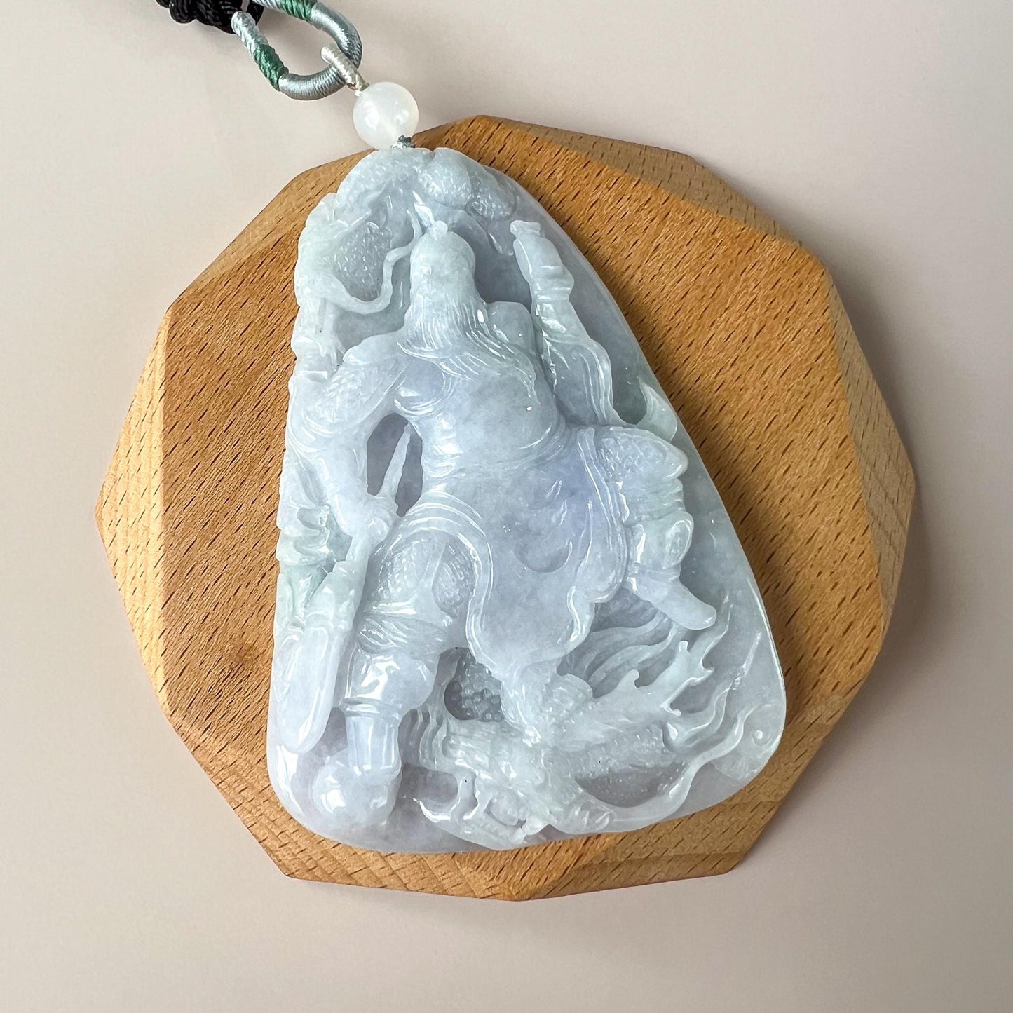 Very Large Guan Gong God of War and Dragon Pendant, Lavender Purple Jadeite Jade Hand Carved Pendant, 关公, BH-0824-1757714198