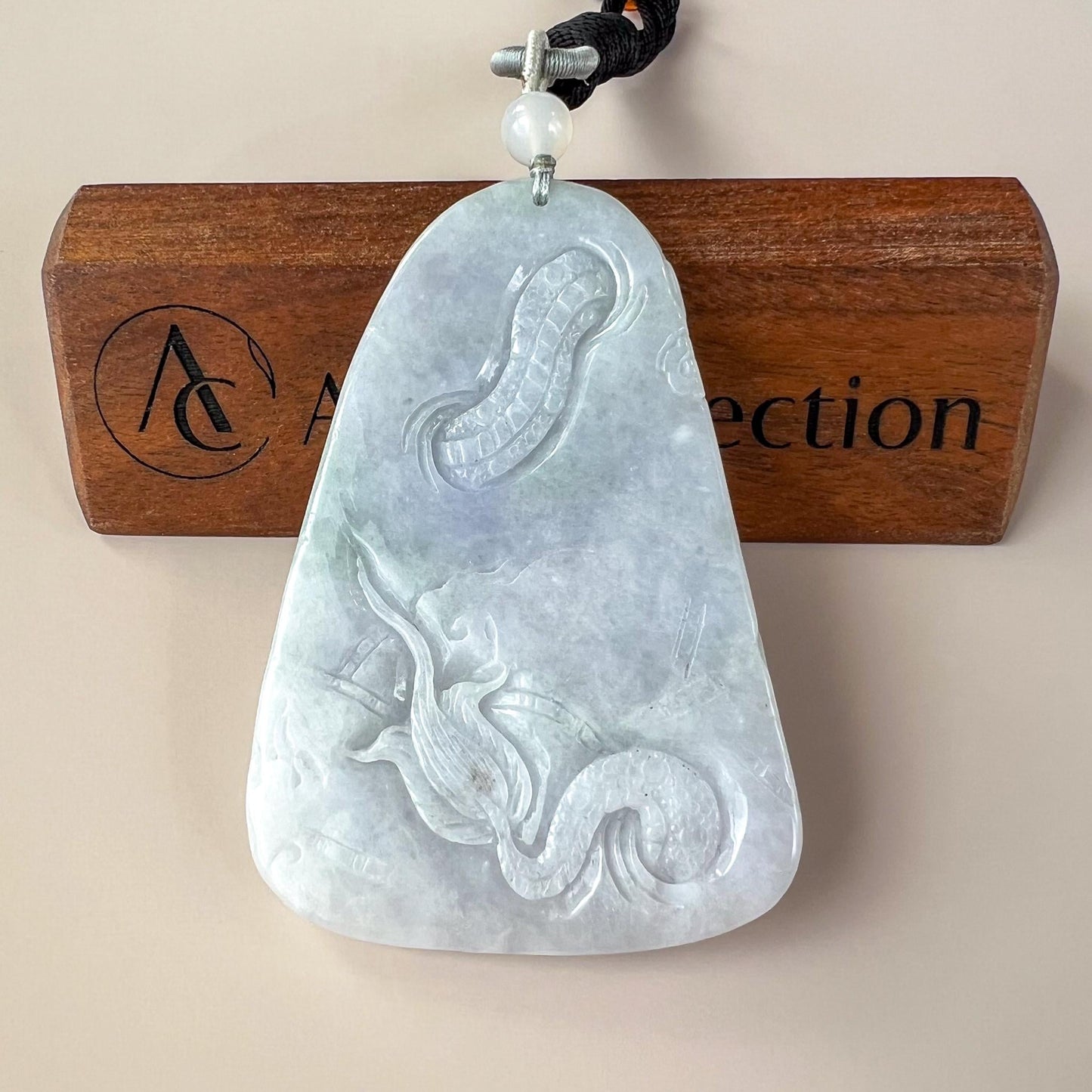 Very Large Guan Gong God of War and Dragon Pendant, Lavender Purple Jadeite Jade Hand Carved Pendant, 关公, BH-0824-1757714198