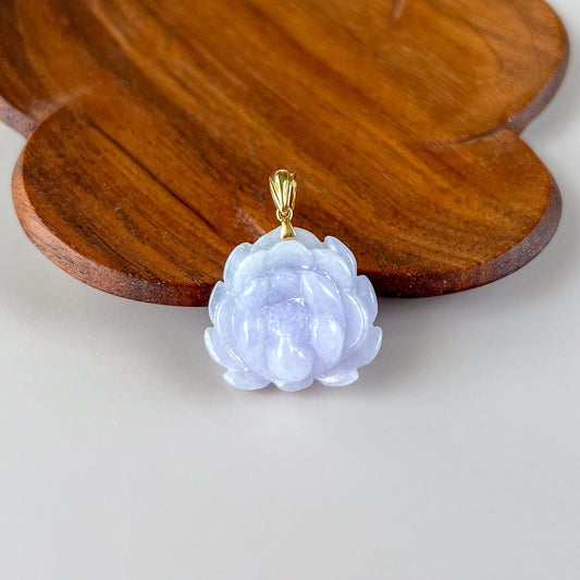 Lavender Jade Lotus with 18K Solid Gold, Lavender Purple Jadeite Jade Pendant, LSG-0824-1757804396