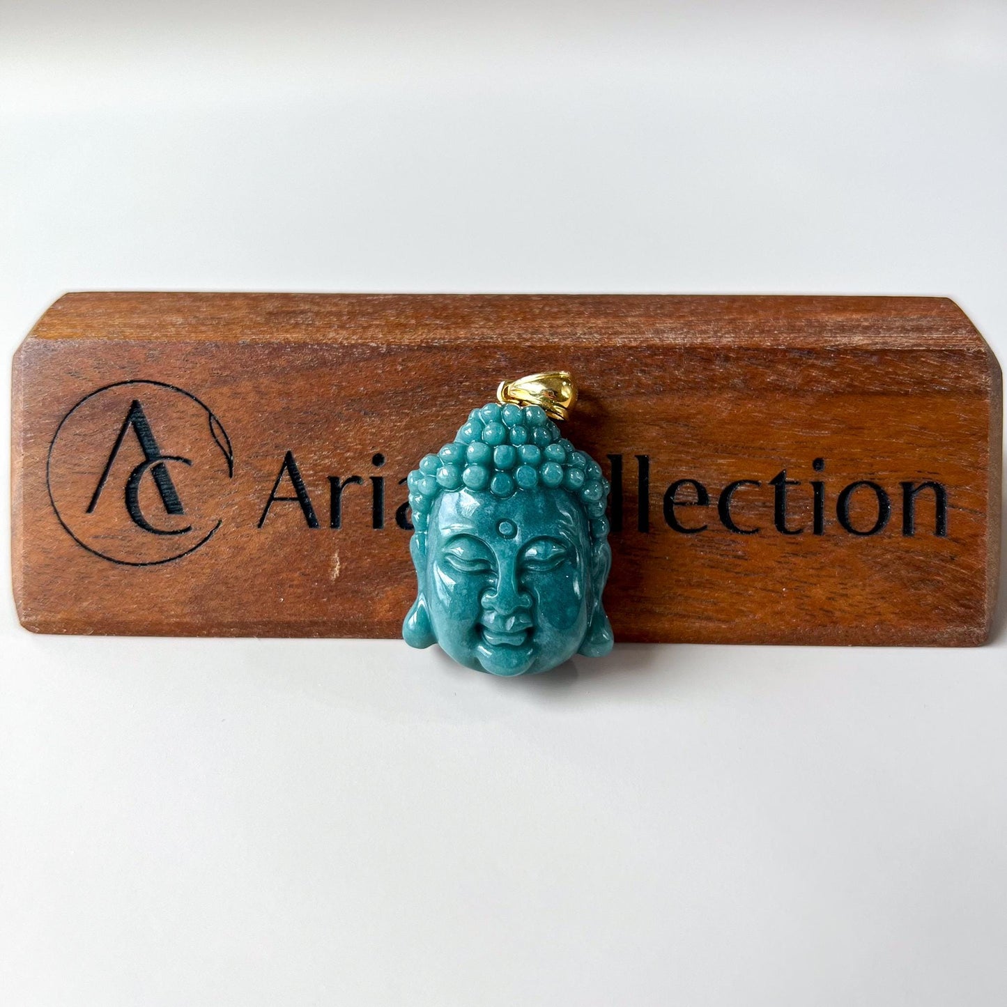 Jadeite Jade Buddha Head 18K Solid Gold Bail Pendant, Amida, Amitabha Buddha, 阿弥陀佛, Jade Carved Pendant, LAN-0424-1757816097