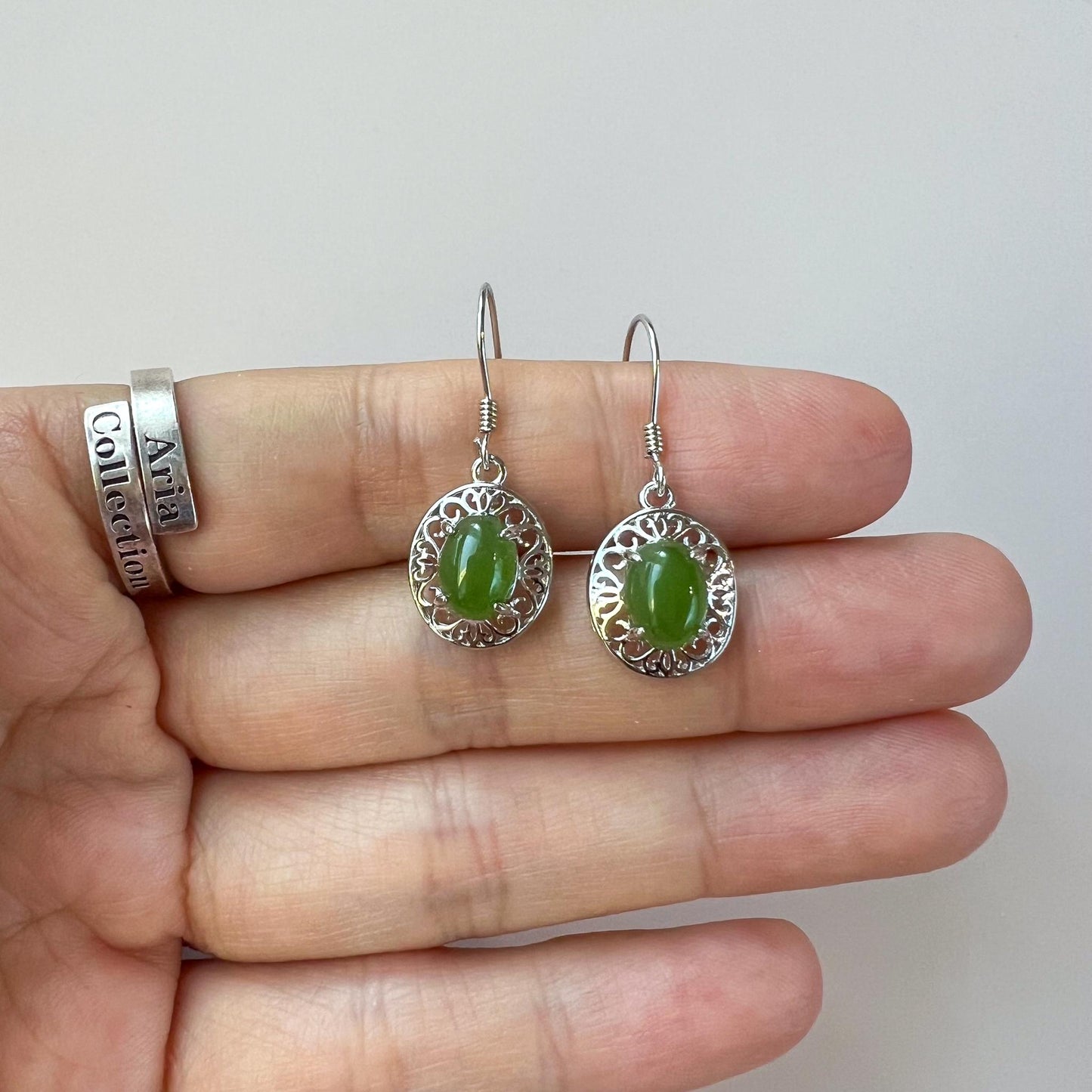 Jade Heirloom Earrings, Green Nephrite Jade Sterling Silver Earrings, JSY-0424-12057