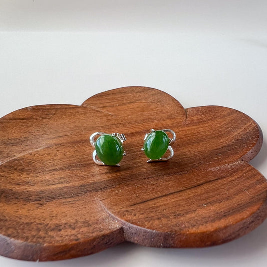 Jade Butterfly Wing Earring Studs, Green Nephrite Jade Sterling Silver Earrings, JSY-0424-12064