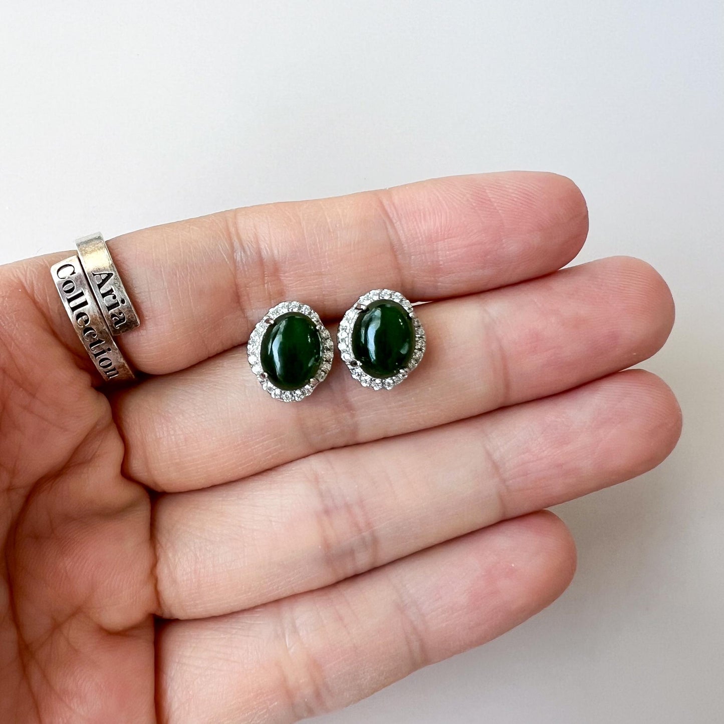 Green Jade Classic Earring Studs, Style 7, Green Nephrite Jade Sterling Silver Earrings, JSY-0424-12075