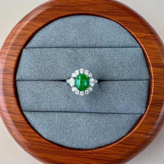 Imperial Flower Halo Jade Ring, Green Jadeite Jade Ring, 18K White Gold with diamonds, Size 5.75, SHWQ-0424-1760841850