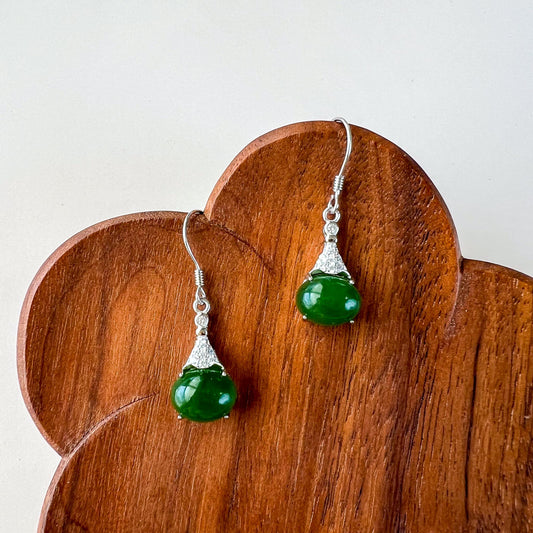 Jade Purse Earrings, Green Nephrite Jade Sterling Silver Earrings, JSY-0424-12071