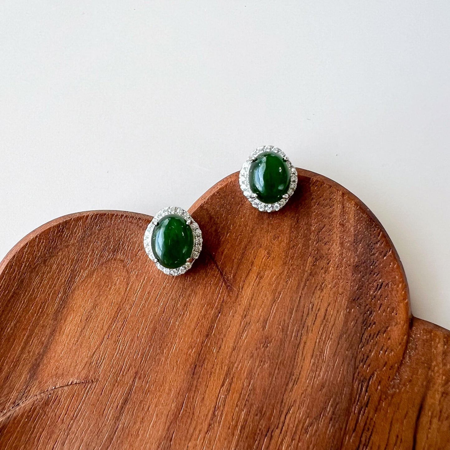 Green Jade Classic Earring Studs, Style 7, Green Nephrite Jade Sterling Silver Earrings, JSY-0424-12075