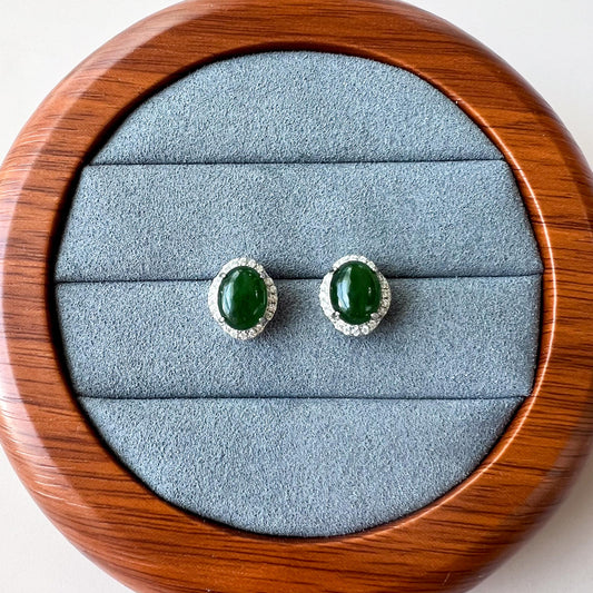 Green Jade Classic Earring Studs, Style 7, Green Nephrite Jade Sterling Silver Earrings, JSY-0424-12075