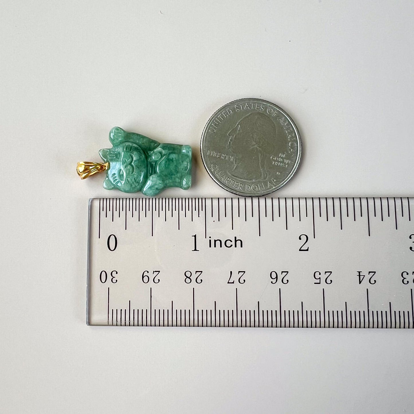 Jadeite Jade Fortune Money Cat 18K Gold Bail, Maneki-neko, Maneki Cat, Green Jade Pendant, FIN-0424-1760737803