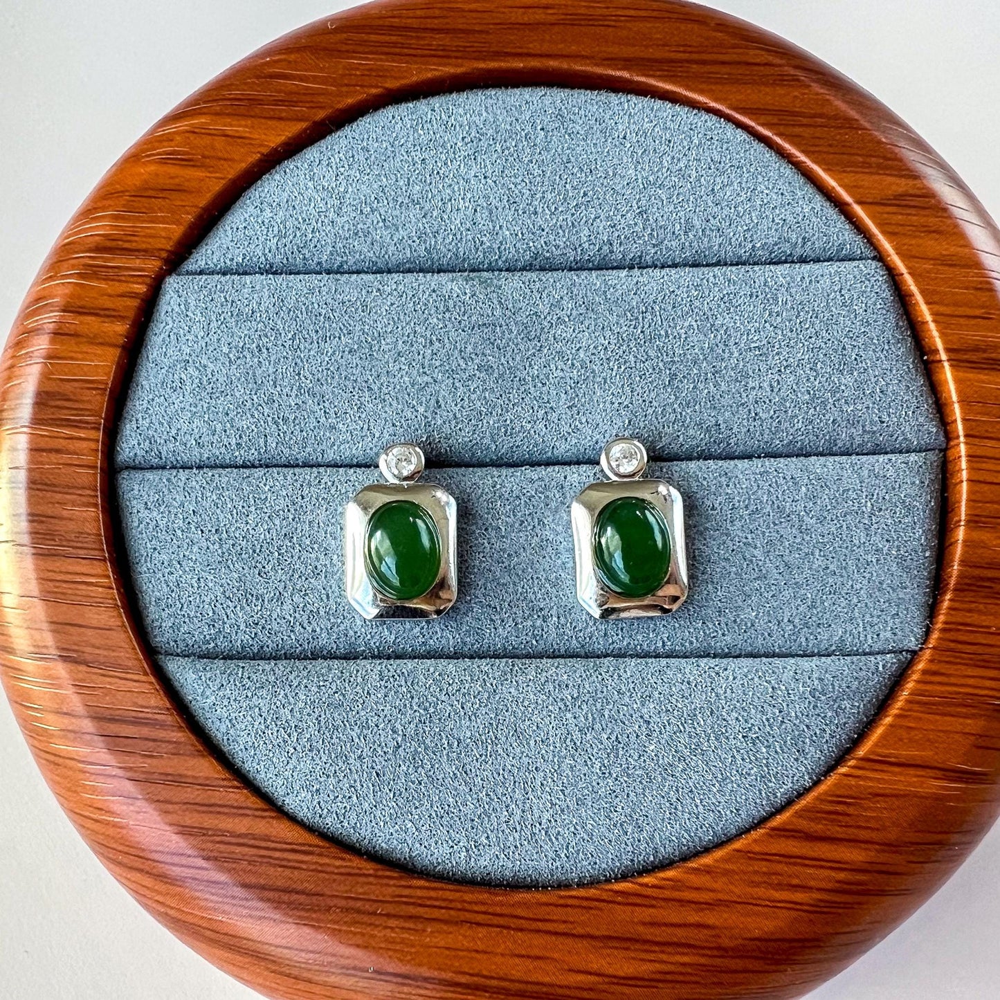 Jade Facet Earring Studs, Green Nephrite Jade Sterling Silver Earrings, JSY-0424-12181