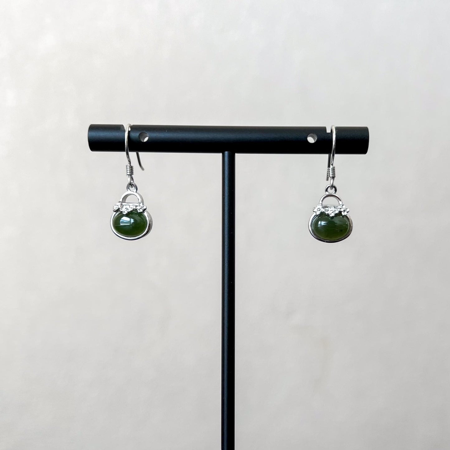 Jade Purse Earrings, Style 2, Green Nephrite Jade Sterling Silver Earrings, JSY-0424-12212