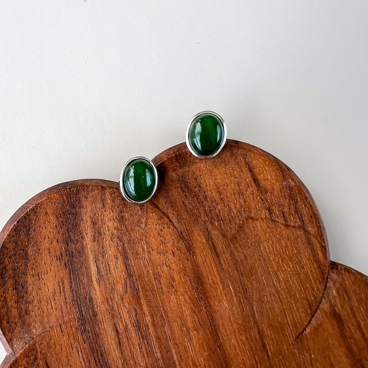 Simply Jade Earring Studs, Style 2, Green Nephrite Jade Sterling Silver Earrings, JSY-0424-12193
