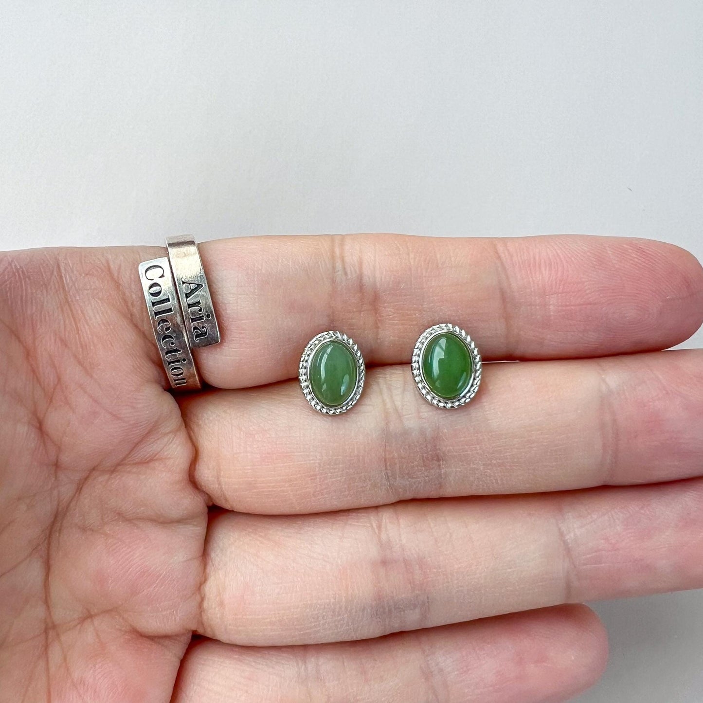 Green Jade Classic Earring Studs, Style 8, Green Nephrite Jade Sterling Silver Earrings, JSY-0424-12170