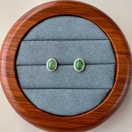 Green Jade Classic Earring Studs, Style 8, Green Nephrite Jade Sterling Silver Earrings, JSY-0424-12170
