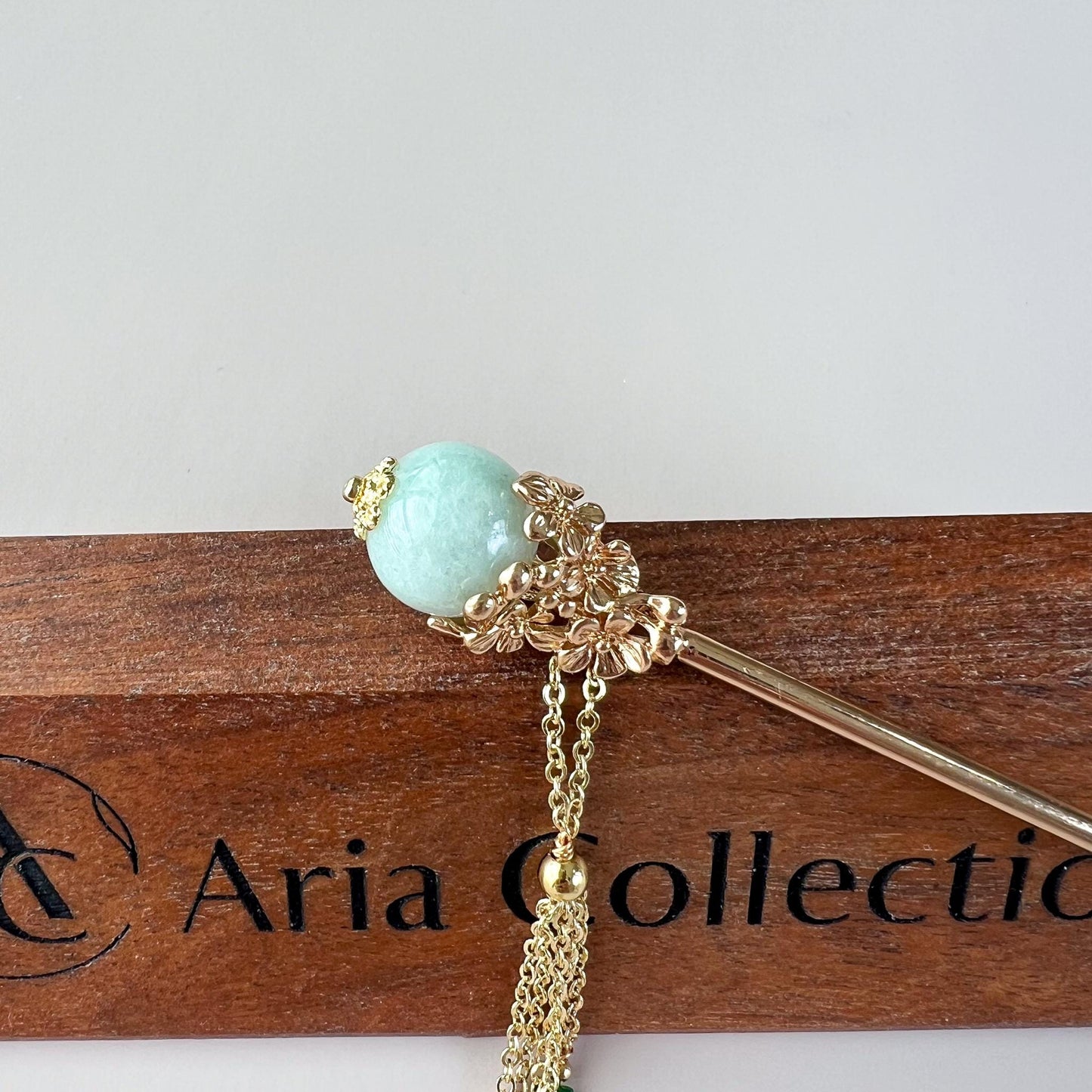 Jade Hairpin, Gold Plated, Light Green Jade, Grade A Jade hair pin, SHWQ-1221-1762721513