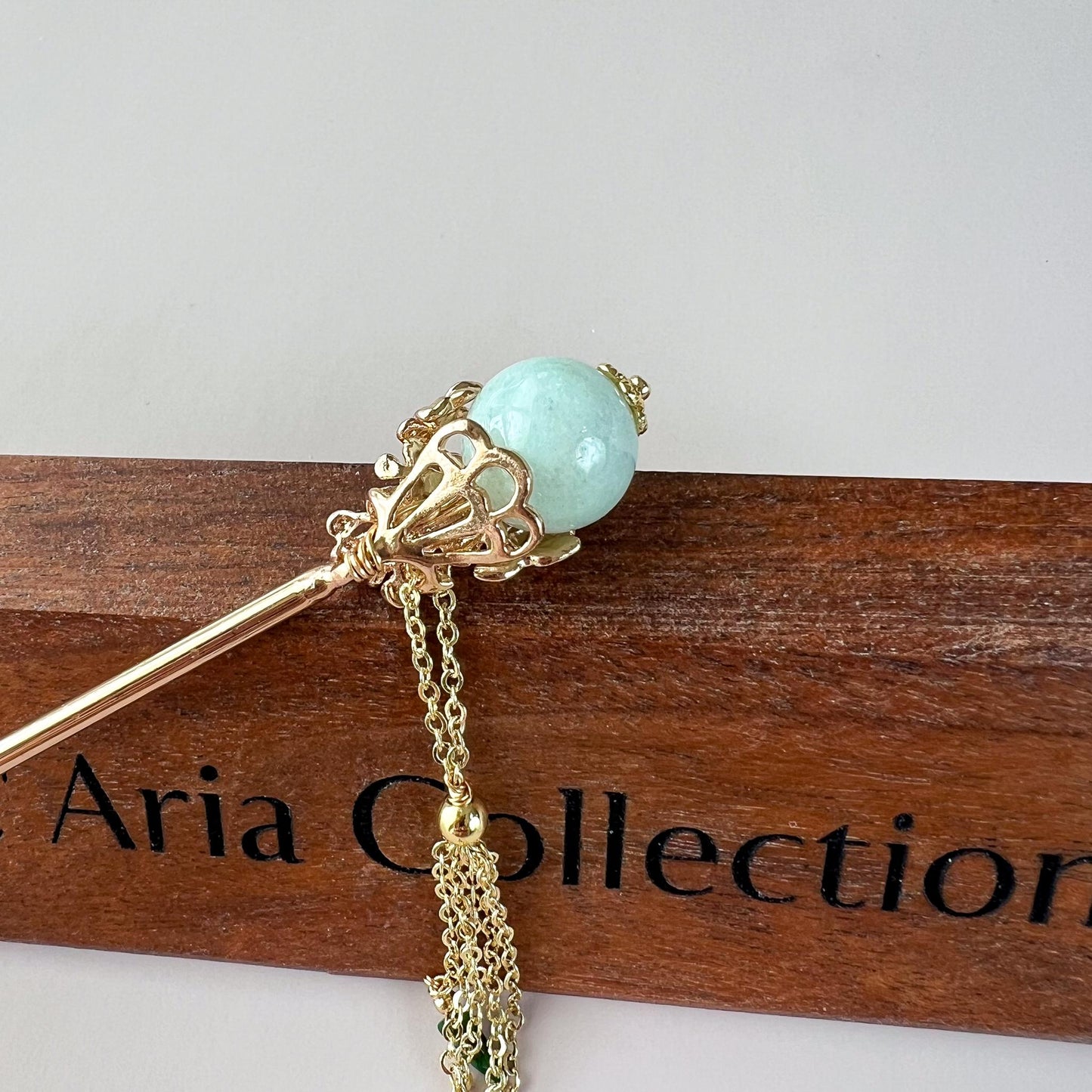 Jade Hairpin, Gold Plated, Light Green Jade, Grade A Jade hair pin, SHWQ-1221-1762721513