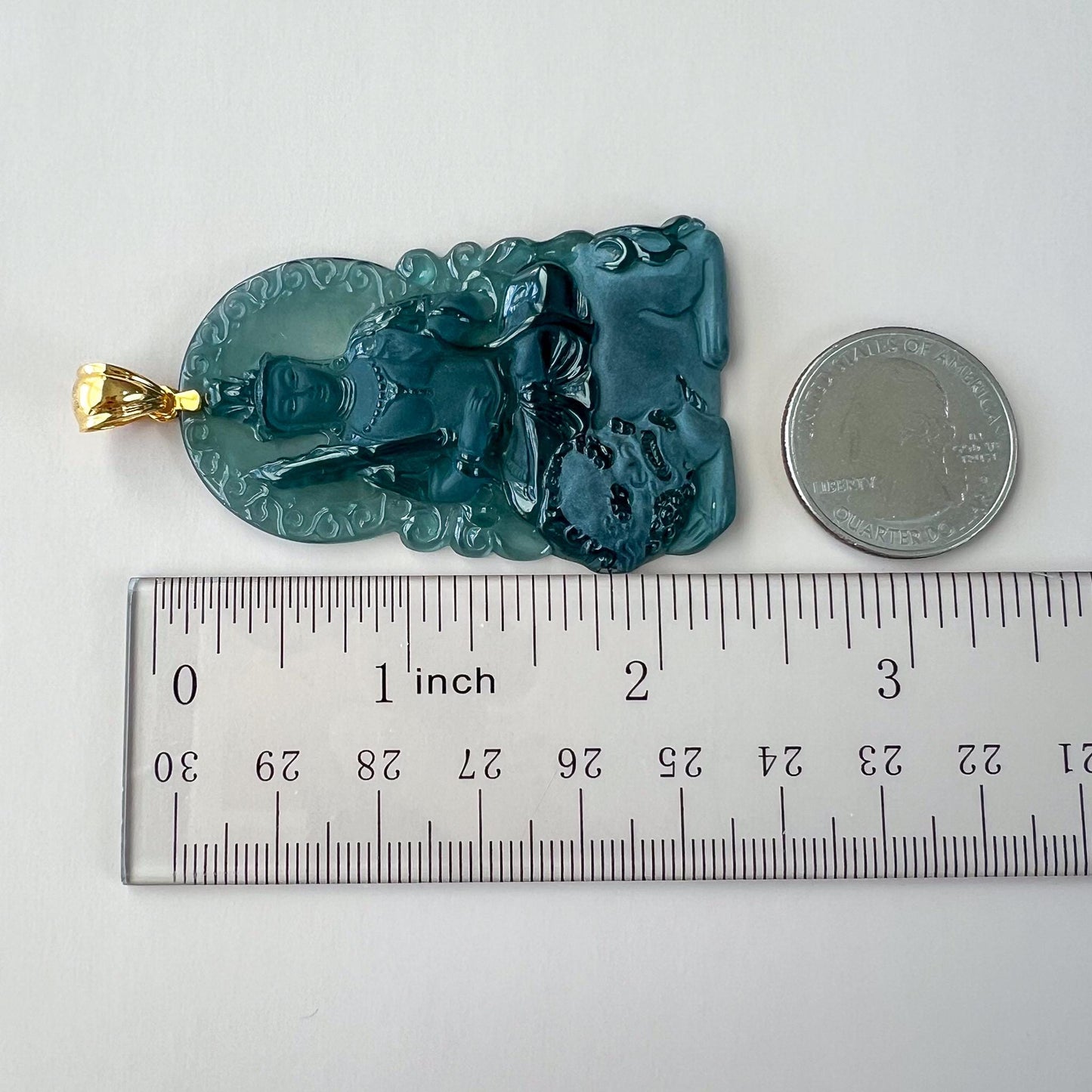 Manjushri Buddha Pendant with 18K gold, Jadeite Jade Wisdom Buddha Wen Shu, Văn Thù Sư Lợi Bồ Tát,  文殊, Carved Pendant, CHAR-0424-1762722517