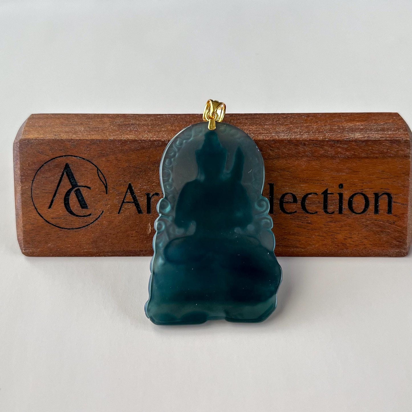 Manjushri Buddha Pendant with 18K gold, Jadeite Jade Wisdom Buddha Wen Shu, Văn Thù Sư Lợi Bồ Tát,  文殊, Carved Pendant, CHAR-0424-1762722517