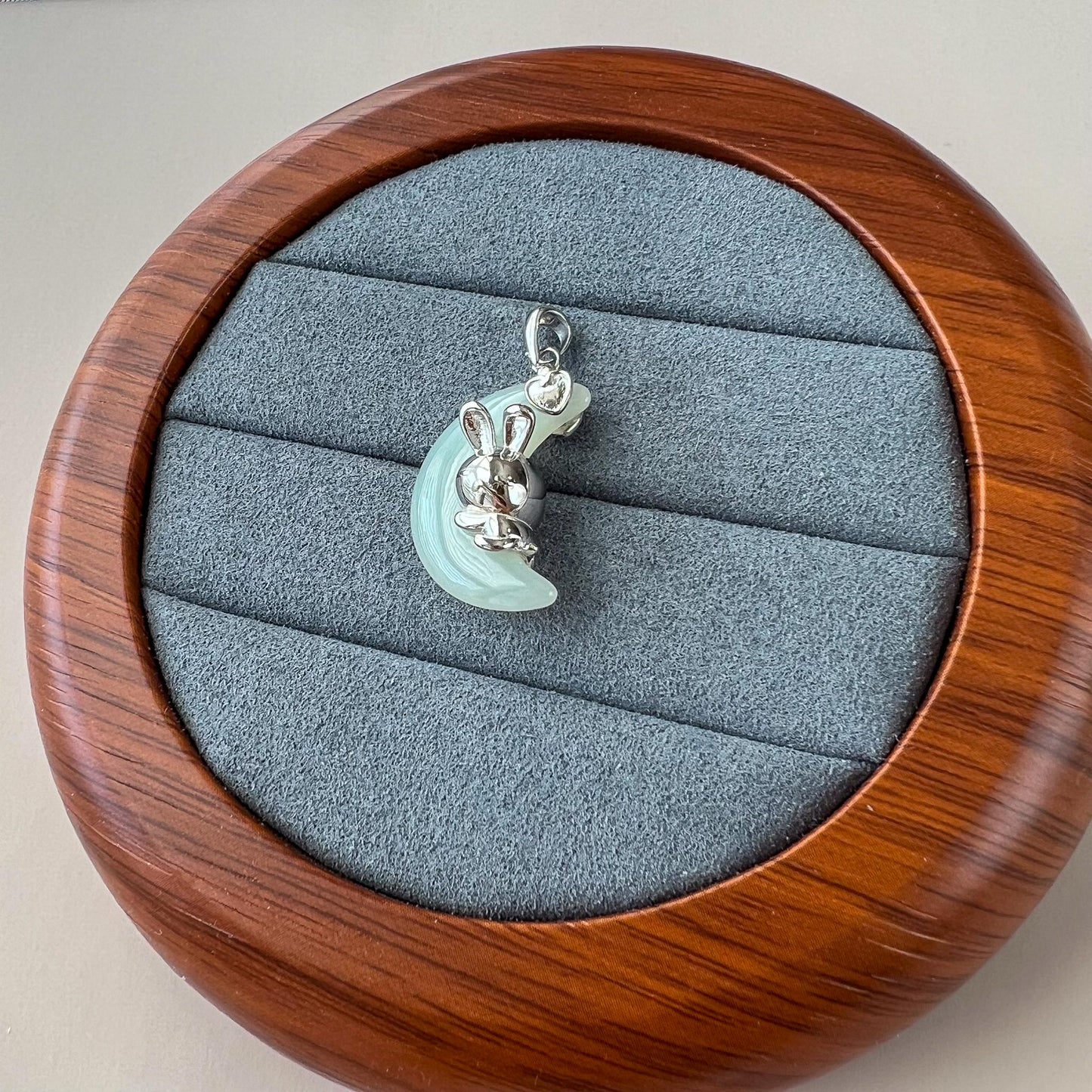 Jade Rabbit of the Moon Pendant, Nephrite Jade Pendant with Sterling Silver, JSY-1025-0048