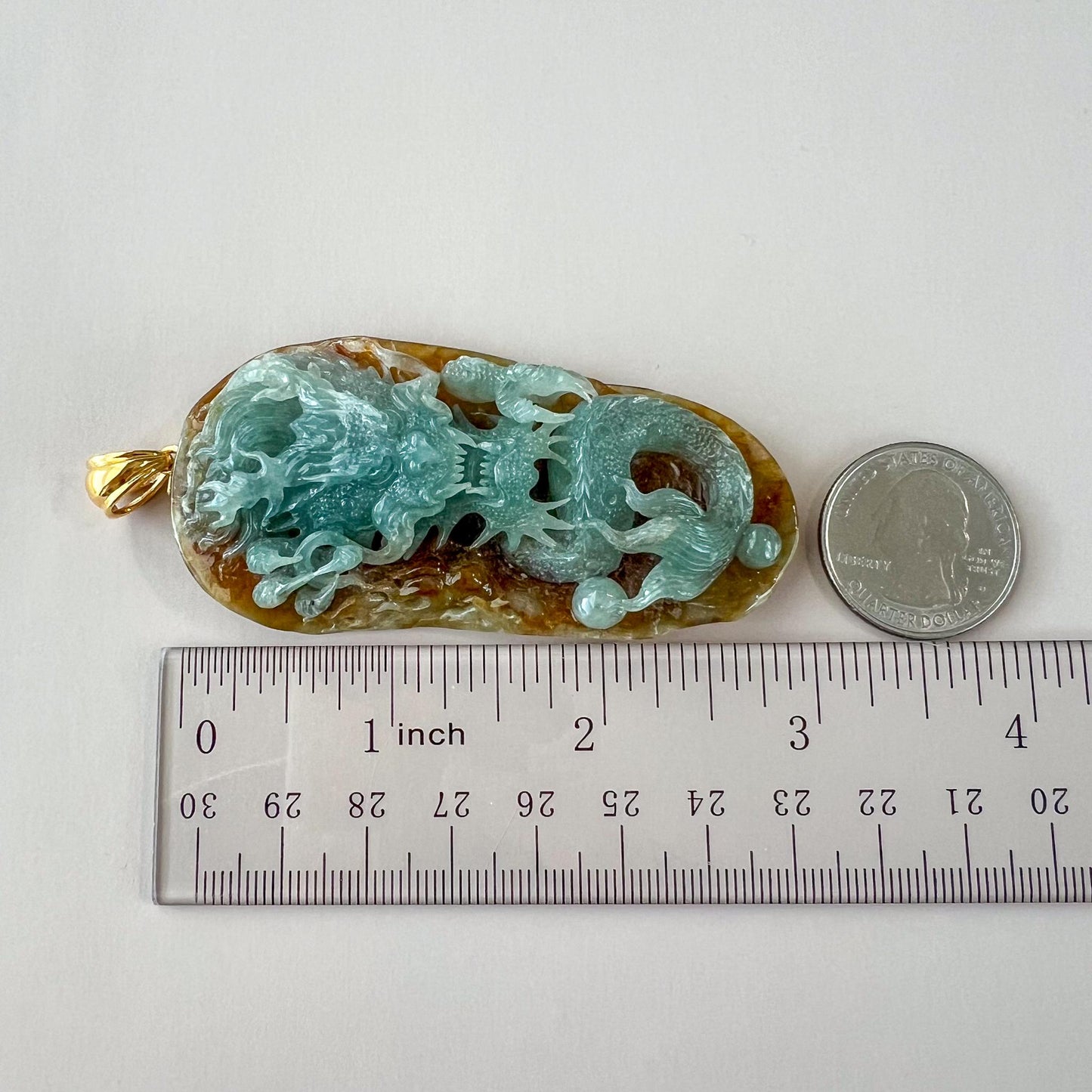 Imperial Blaze Dragon Jade Pendant, Large Green Jadeite Jade Dragon Hand Carved Pendant with 18K Gold, WMC-1224-1762123295
