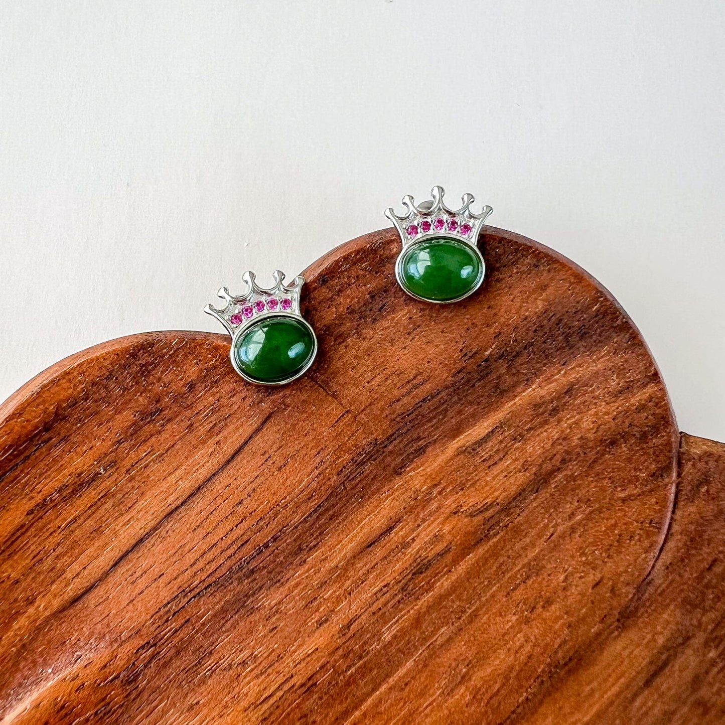 Royal Crown Jade Earring Studs, Green Nephrite Jade Sterling Silver Earrings, JSY-0424-12191