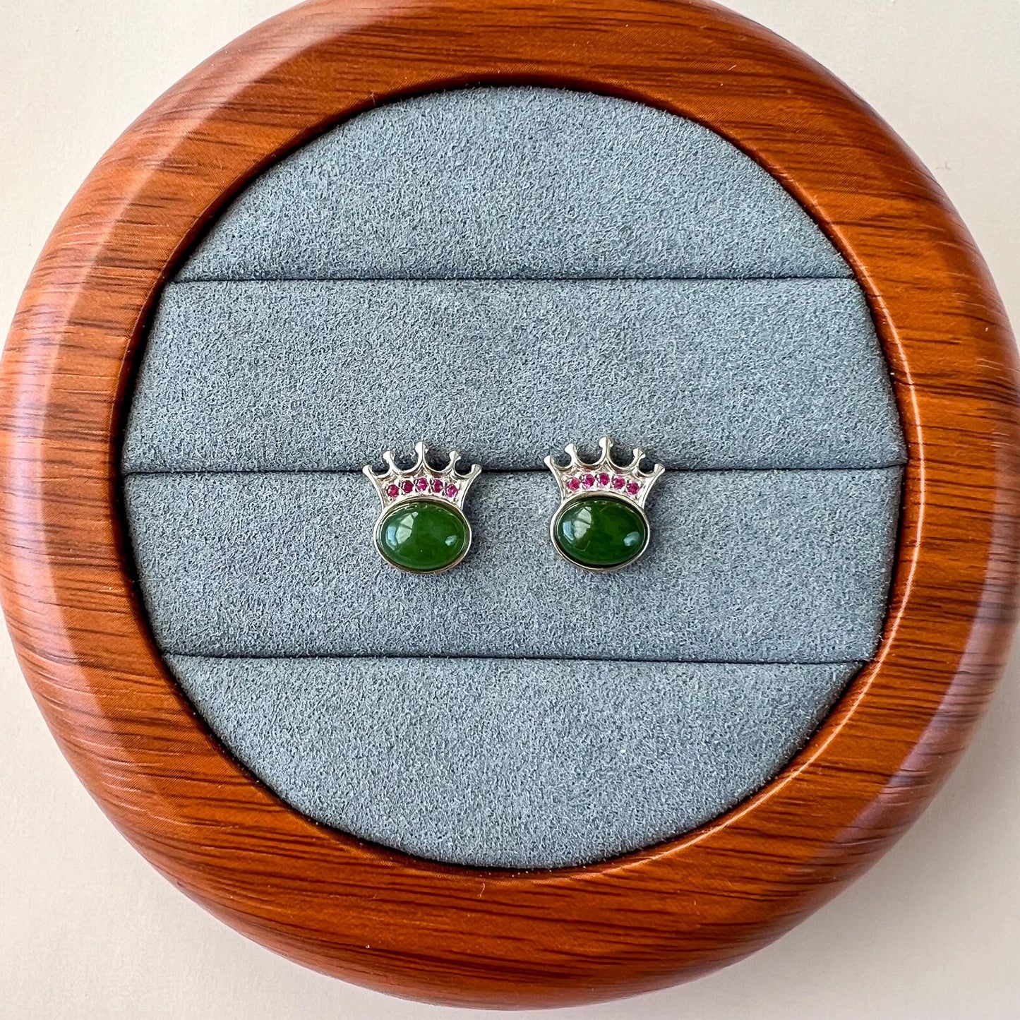 Royal Crown Jade Earring Studs, Green Nephrite Jade Sterling Silver Earrings, JSY-0424-12191