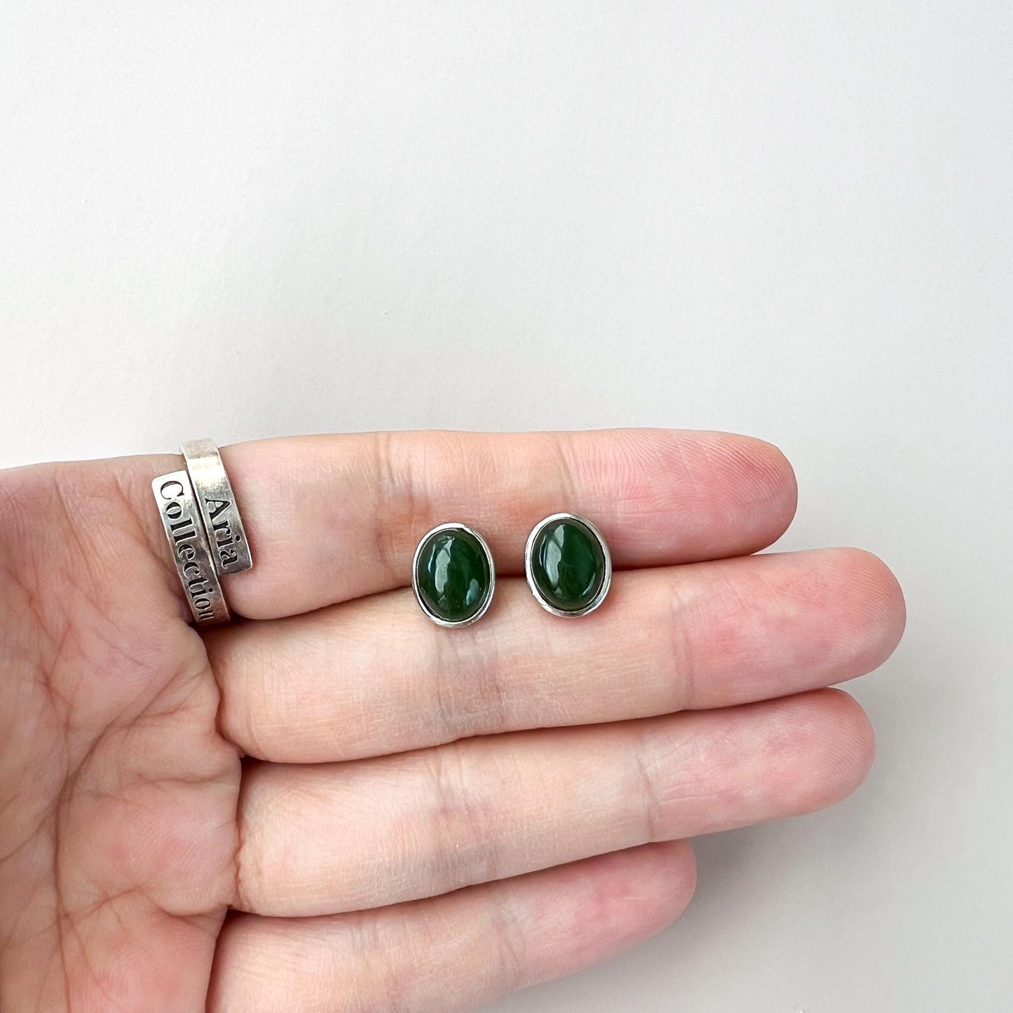 Simply Jade Earring Studs, Style 2, Green Nephrite Jade Sterling Silver Earrings, JSY-0424-12193