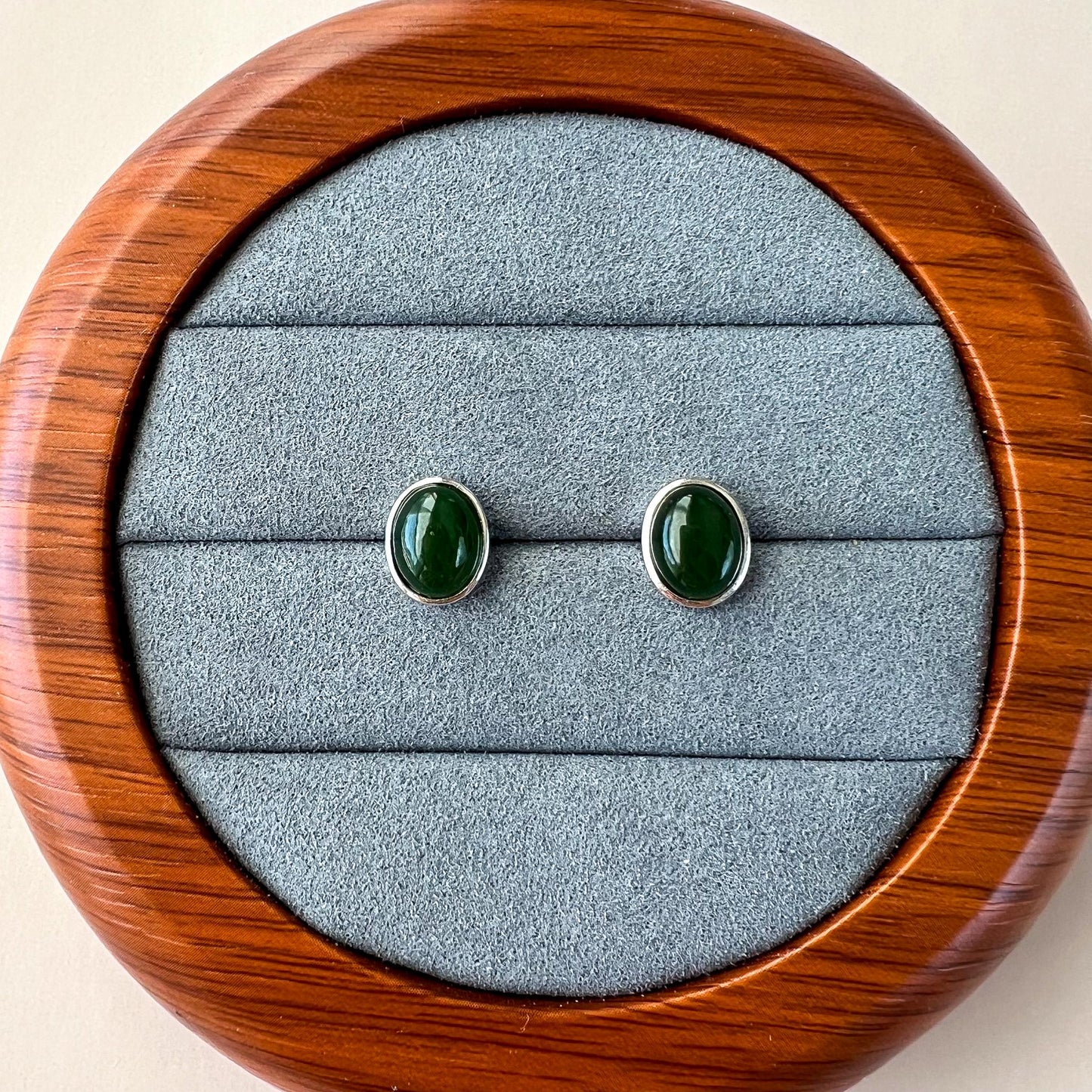 Simply Jade Earring Studs, Style 2, Green Nephrite Jade Sterling Silver Earrings, JSY-0424-12193