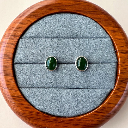 Simply Jade Earring Studs, Style 2, Green Nephrite Jade Sterling Silver Earrings, JSY-0424-12193
