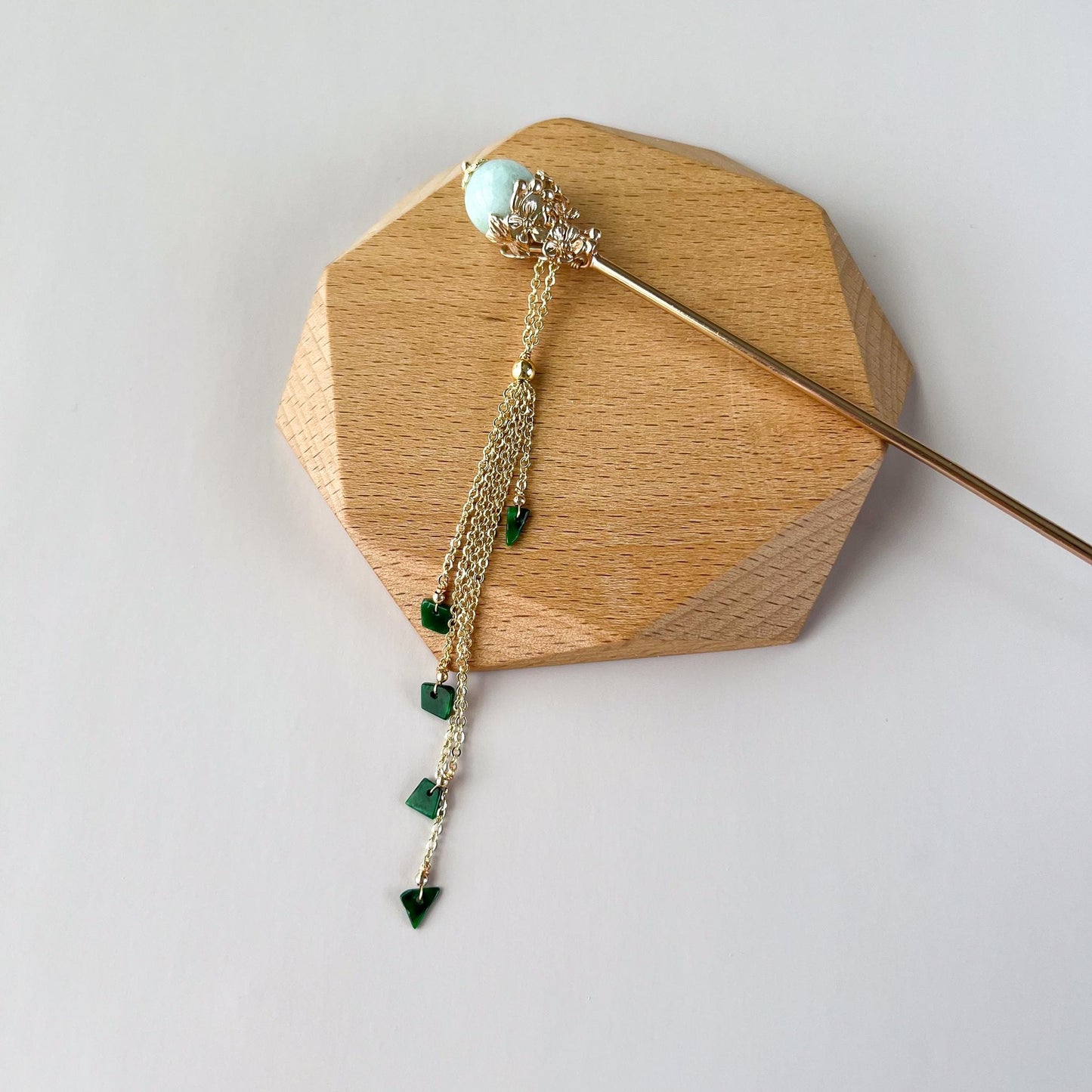 Jade Hairpin, Gold Plated, Light Green Jade, Grade A Jade hair pin, SHWQ-1221-1762721513