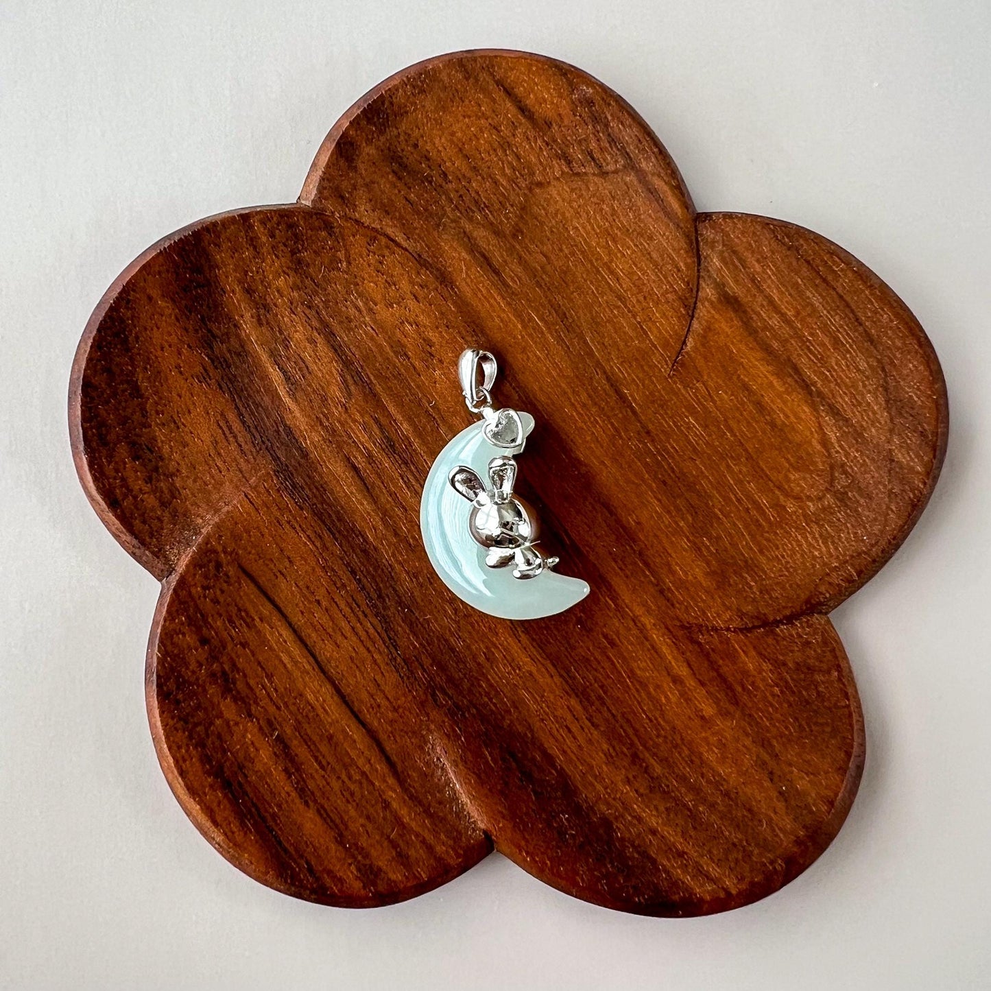 Jade Rabbit of the Moon Pendant, Nephrite Jade Pendant with Sterling Silver, JSY-1025-0048